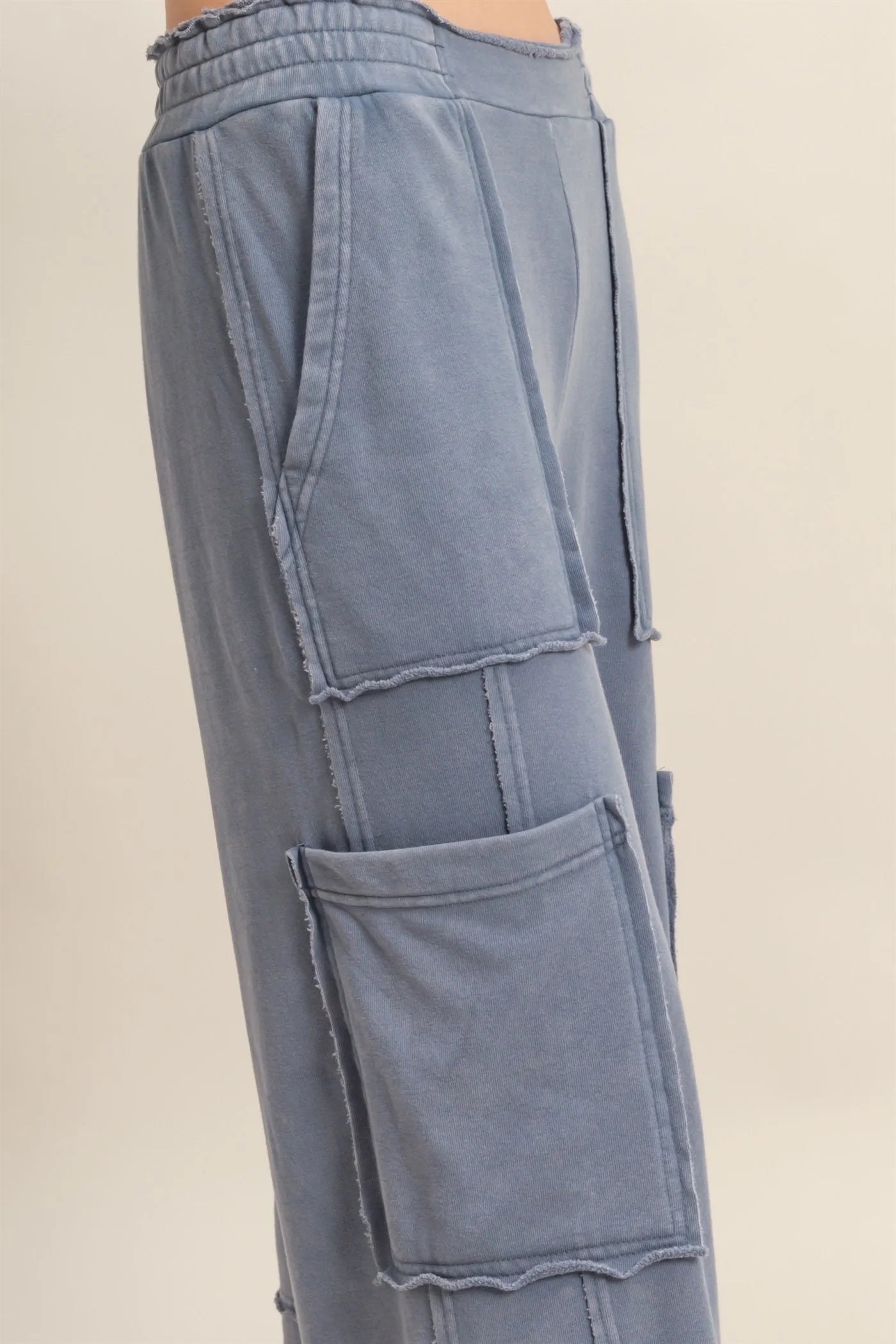 Hyfve Double Zero Mineral Washed Oversized Utility Sweatpants in Dusty Blue-Bottoms-Hyfve-Deja Nu Boutique, Women's Fashion Boutique in Lampasas, Texas