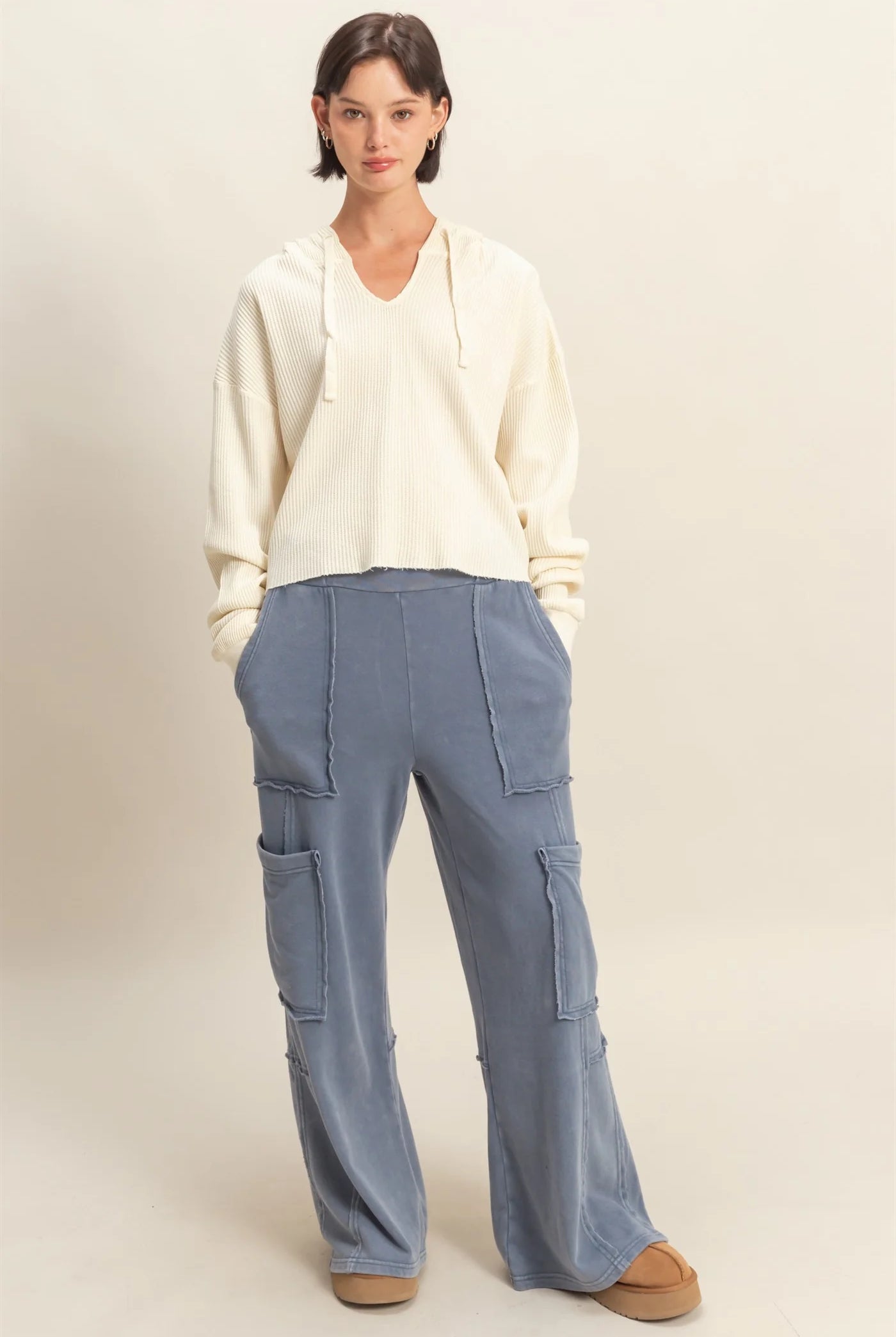 Hyfve Double Zero Mineral Washed Oversized Utility Sweatpants in Dusty Blue-Bottoms-Hyfve-Deja Nu Boutique, Women's Fashion Boutique in Lampasas, Texas