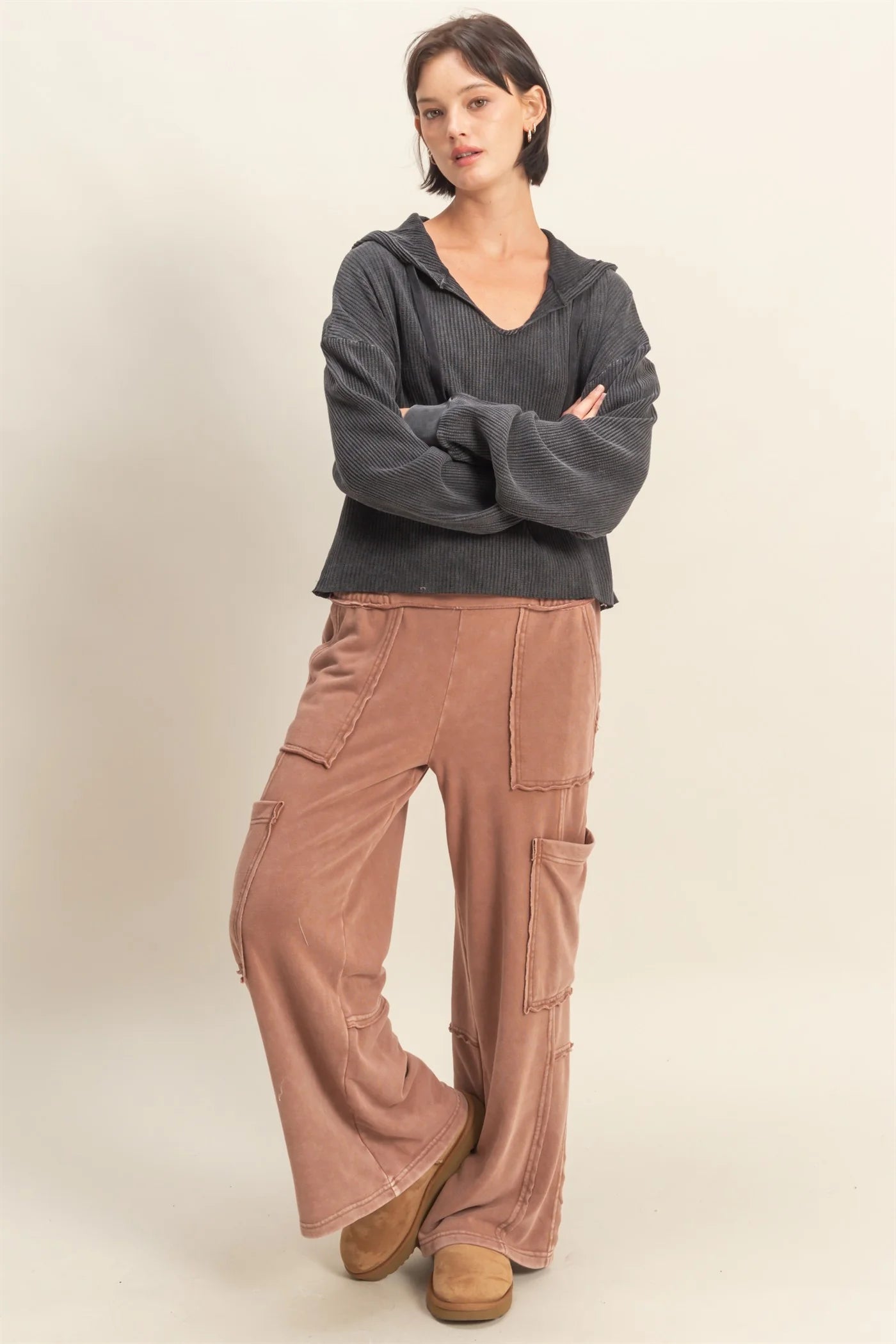 Hyfve Double Zero Mineral Washed Utility Sweatpants in Chestnut-Bottoms-Hyfve-Deja Nu Boutique, Women's Fashion Boutique in Lampasas, Texas