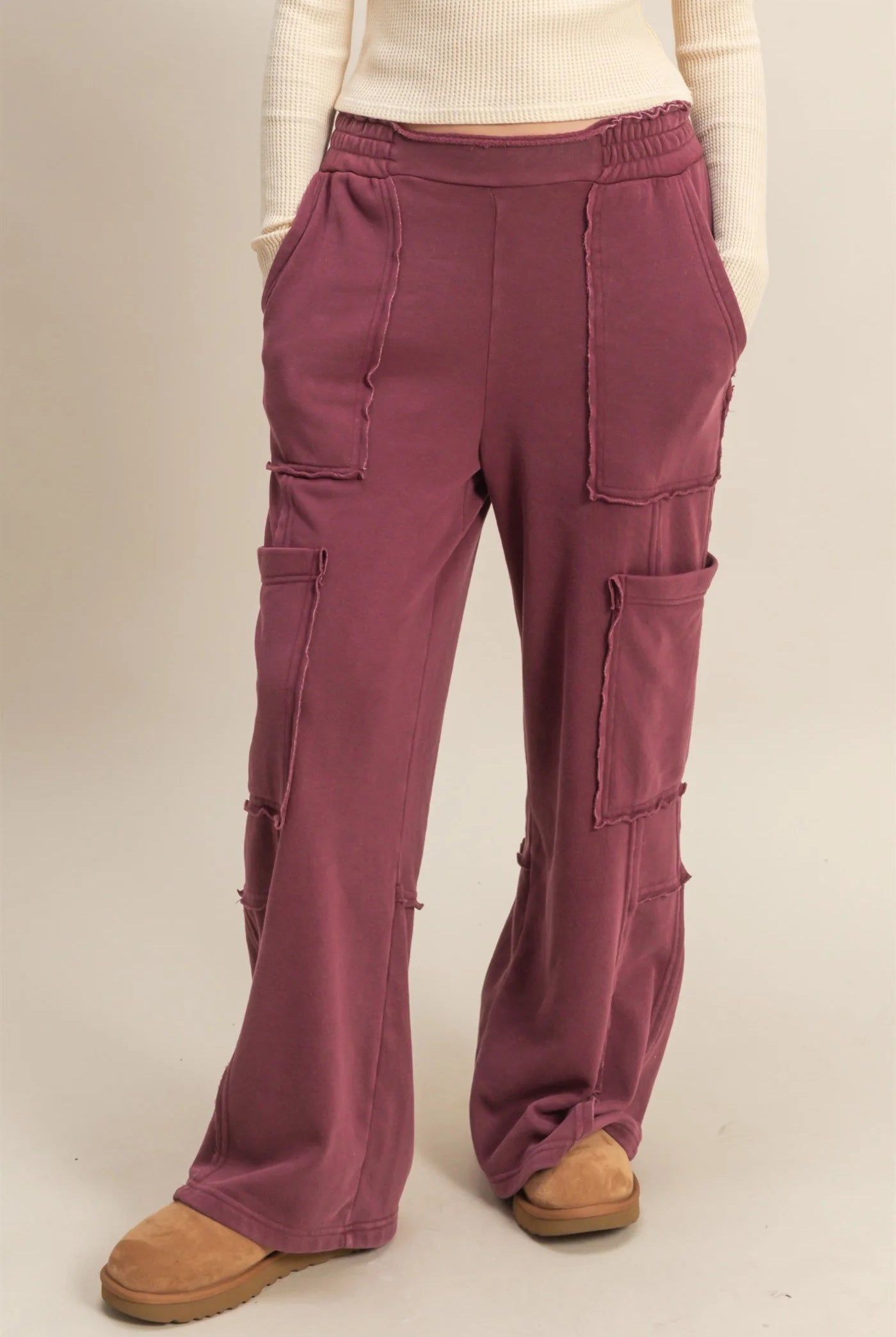 Hyfve Double Zero Mineral Washed Utility Sweatpants in Dark Cherry-Bottoms-Hyfve-Deja Nu Boutique, Women's Fashion Boutique in Lampasas, Texas