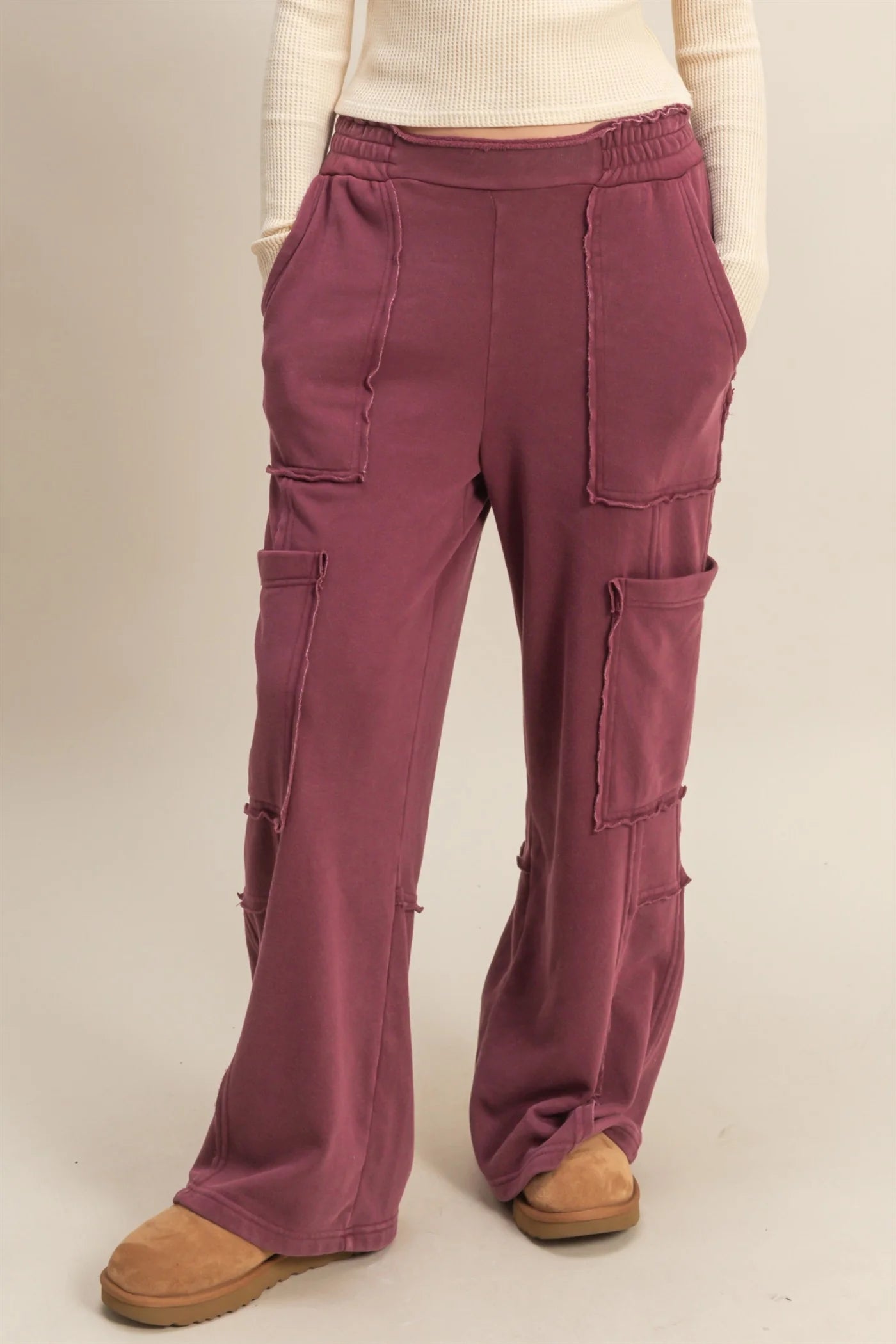 Hyfve Double Zero Mineral Washed Utility Sweatpants in Dark Cherry-Bottoms-Hyfve-Deja Nu Boutique, Women's Fashion Boutique in Lampasas, Texas