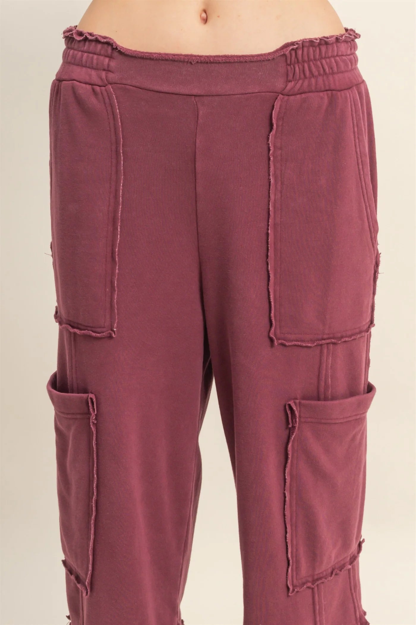 Hyfve Double Zero Mineral Washed Utility Sweatpants in Dark Cherry-Bottoms-Hyfve-Deja Nu Boutique, Women's Fashion Boutique in Lampasas, Texas