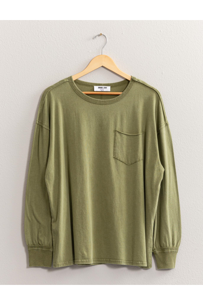 Hyfve Double Zero Oversized Washed Long Sleeve Pocket Tee In Moss-Tops-Hyfve-Deja Nu Boutique, Women's Fashion Boutique in Lampasas, Texas