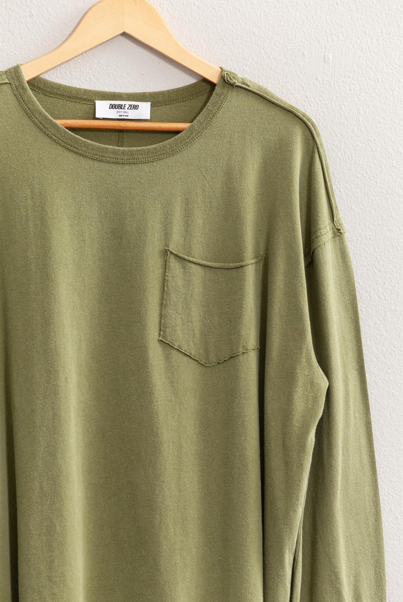 Hyfve Double Zero Oversized Washed Long Sleeve Pocket Tee In Moss-Tops-Hyfve-Deja Nu Boutique, Women's Fashion Boutique in Lampasas, Texas
