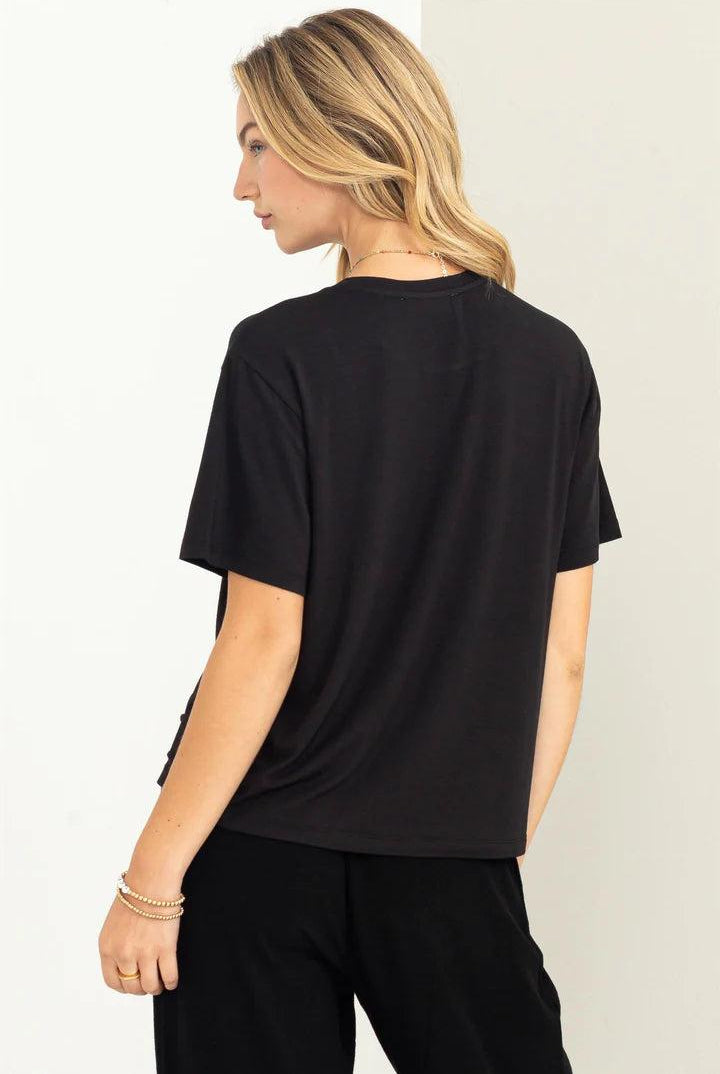 Hyfve Double Zero Wonderful Intentions Oversized Pocket Tee in Black-Short Sleeves-Hyfve-Deja Nu Boutique, Women's Fashion Boutique in Lampasas, Texas