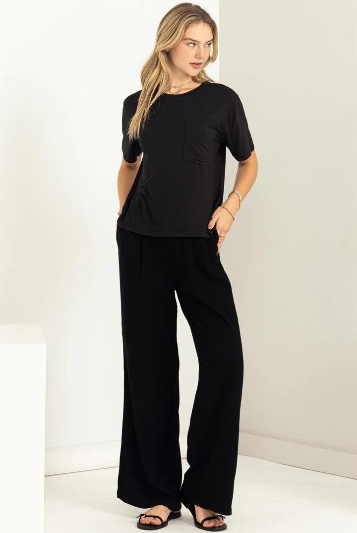 Hyfve Double Zero Wonderful Intentions Oversized Pocket Tee in Black-Short Sleeves-Hyfve-Deja Nu Boutique, Women's Fashion Boutique in Lampasas, Texas