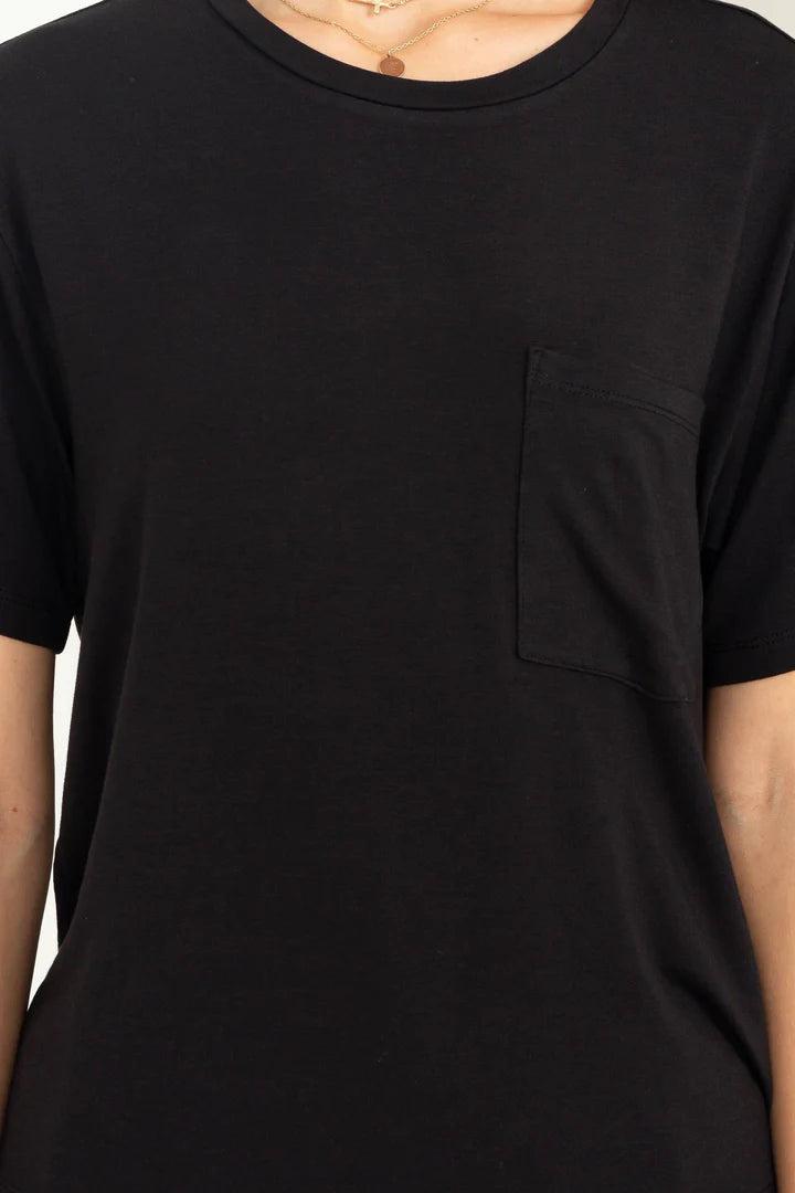 Hyfve Double Zero Wonderful Intentions Oversized Pocket Tee in Black-Short Sleeves-Hyfve-Deja Nu Boutique, Women's Fashion Boutique in Lampasas, Texas