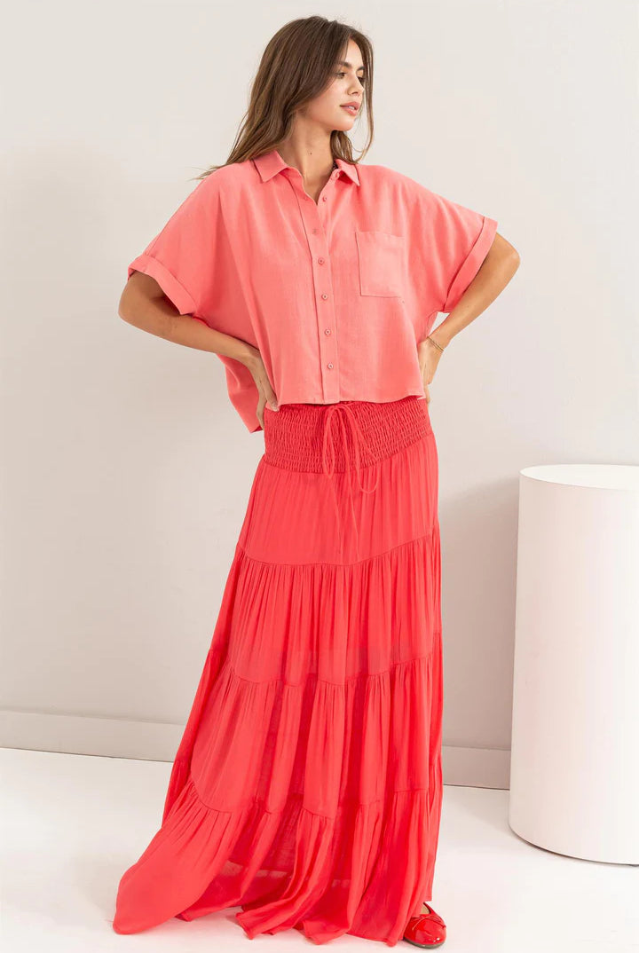 Hyfve Keep It Casual Linen Blend Shirt In Pink-Tops-Hyfve-Deja Nu Boutique, Women's Fashion Boutique in Lampasas, Texas