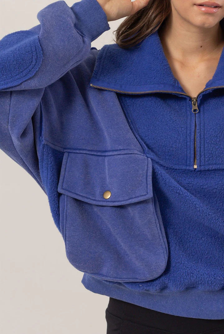 Hyfve Mineral Washed French Terry Sweatshirt In Blue-Sweaters-Hyfve-Deja Nu Boutique, Women's Fashion Boutique in Lampasas, Texas