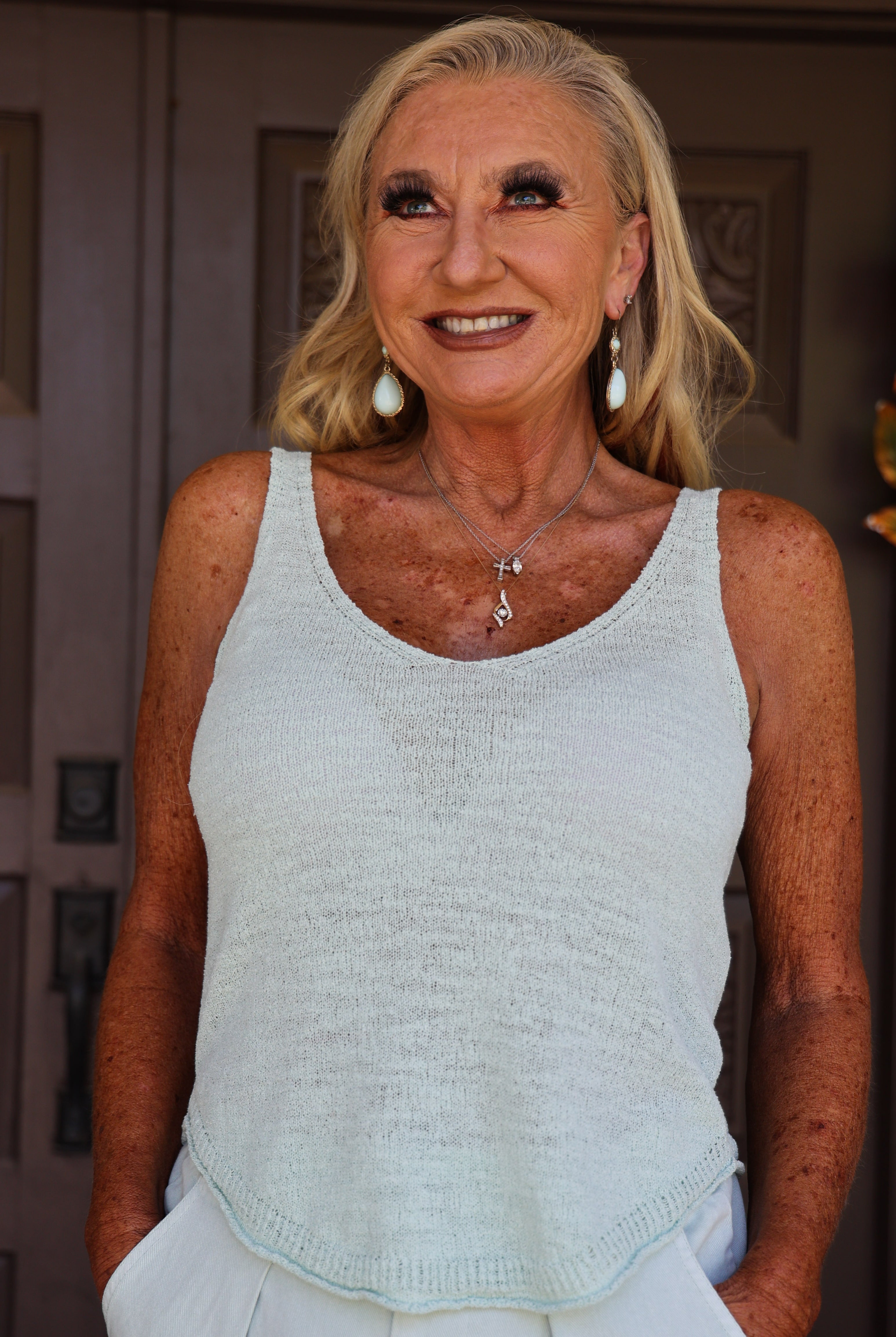 Hyfve Try Your Luck V Neck Sleeveless Sweater Top In Mint-Tops-Hyfve-Deja Nu Boutique, Women's Fashion Boutique in Lampasas, Texas