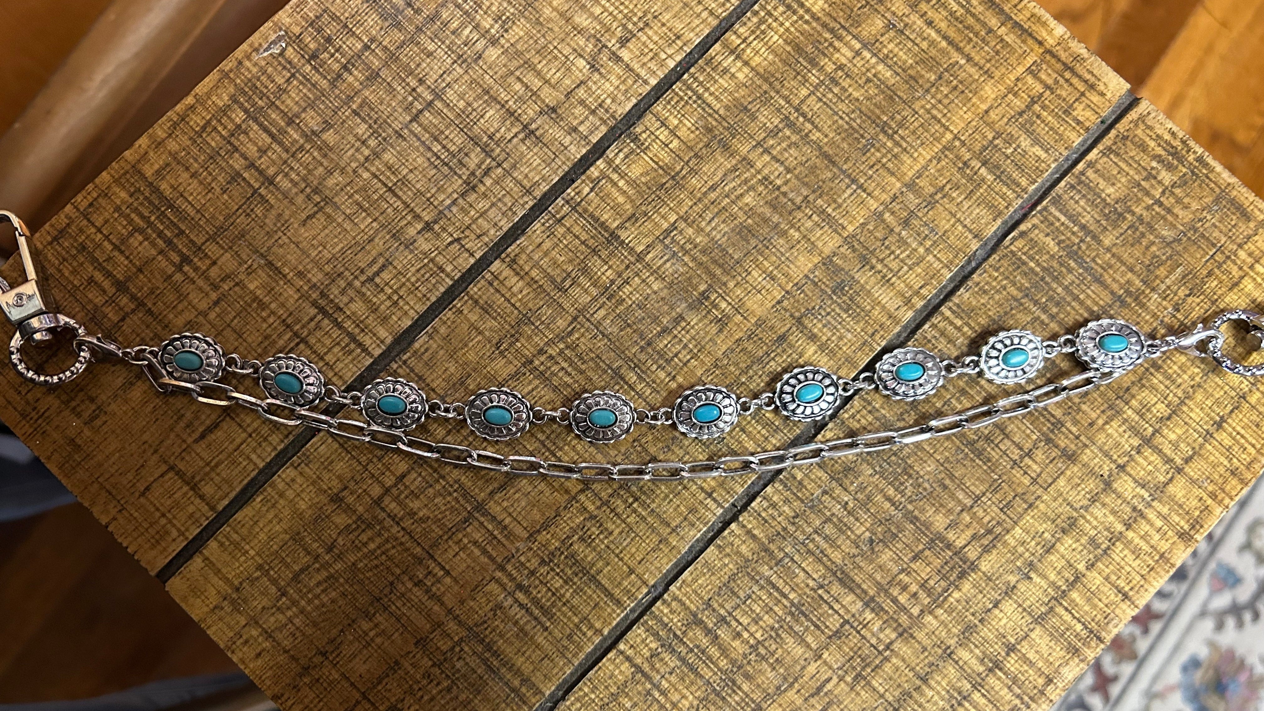 Silver Oval Charm Strap with Turquoise Accents – Boho-Chic Style-Charm Strap-Deja Nu Tx-Deja Nu Boutique, Women's Fashion Boutique in Lampasas, Texas