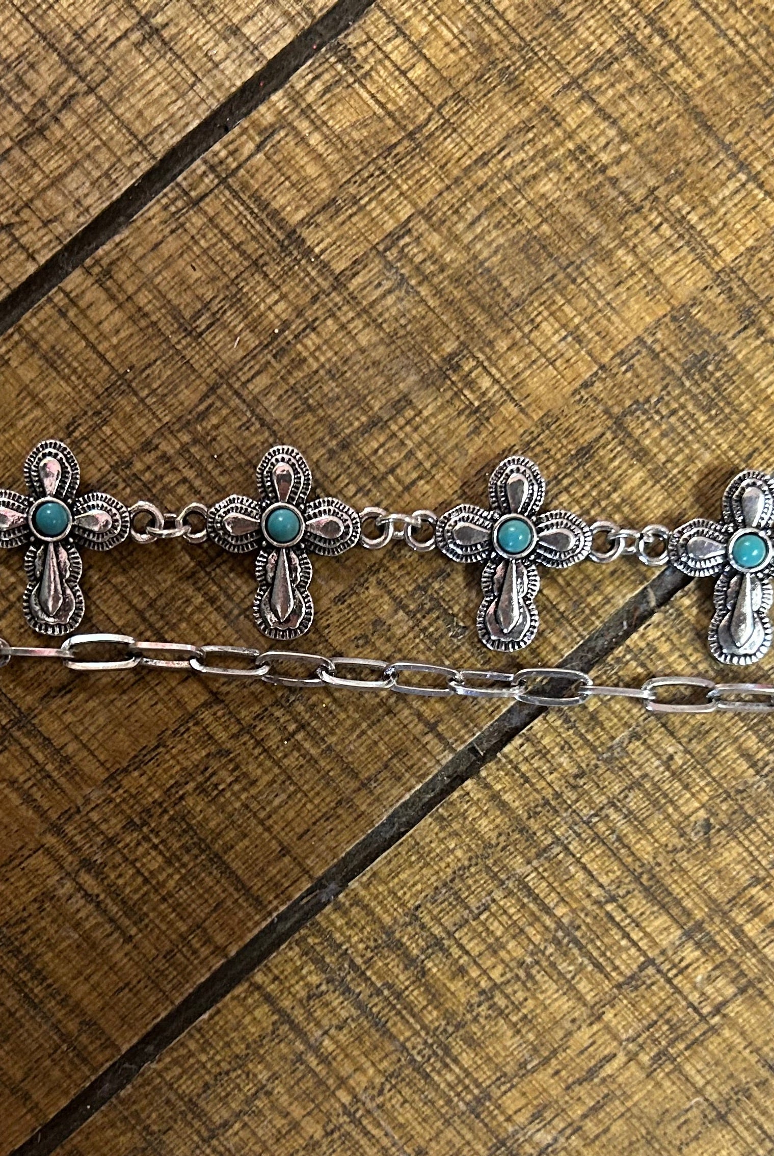 Silver Cross Charm Strap with Turquoise Accents – Versatile Accessory-Charm Strap-Deja Nu Tx-Deja Nu Boutique, Women's Fashion Boutique in Lampasas, Texas