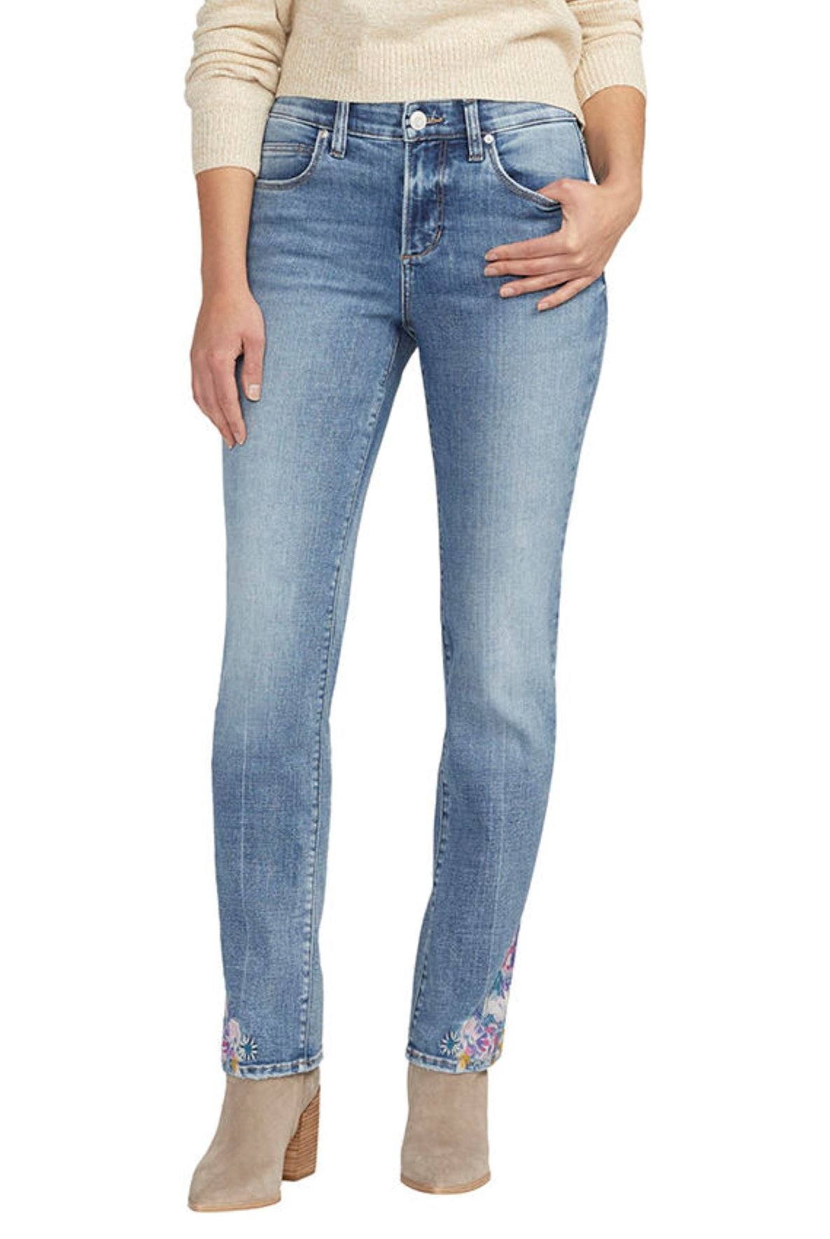 Jag Mid Rise Embroidered Ruby Straight Leg Jeans In Essex Blue-Bottoms-Jag-Deja Nu Boutique, Women's Fashion Boutique in Lampasas, Texas