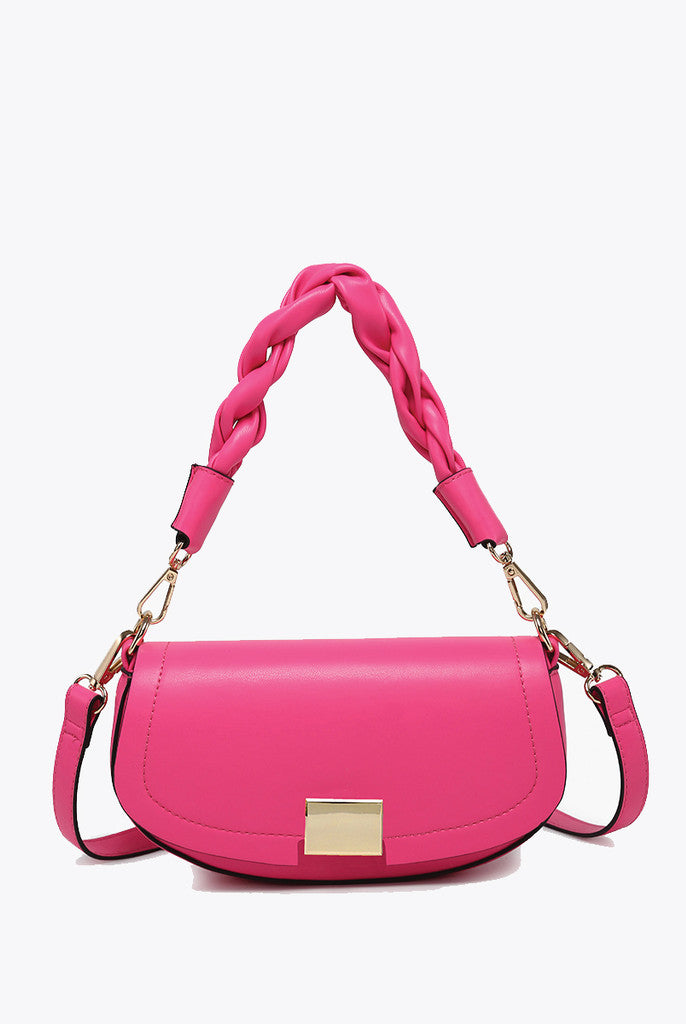 Jen & Co. Nylah Flapover Crossbody Bag with Braided Handle – Hot Pink-Handbags, Wallets & Cases-Jen & Co.-Deja Nu Boutique, Women's Fashion Boutique in Lampasas, Texas
