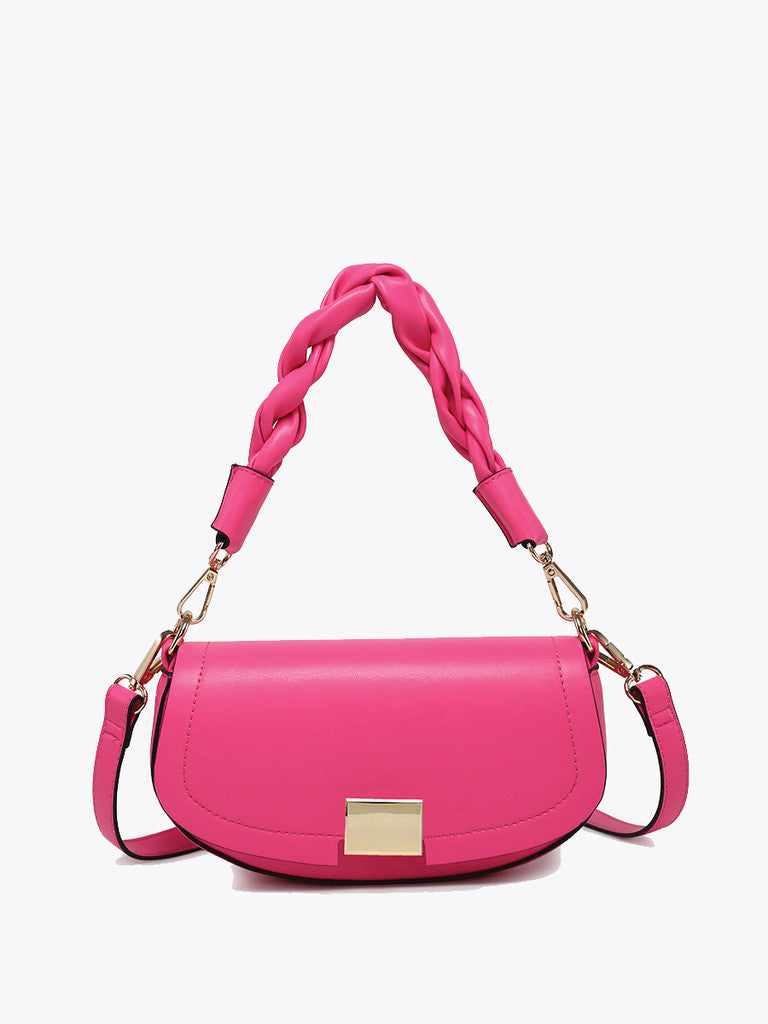 Jen & Co. Nylah Flapover Crossbody Bag with Braided Handle – Hot Pink-Handbags, Wallets & Cases-Jen & Co.-Deja Nu Boutique, Women's Fashion Boutique in Lampasas, Texas