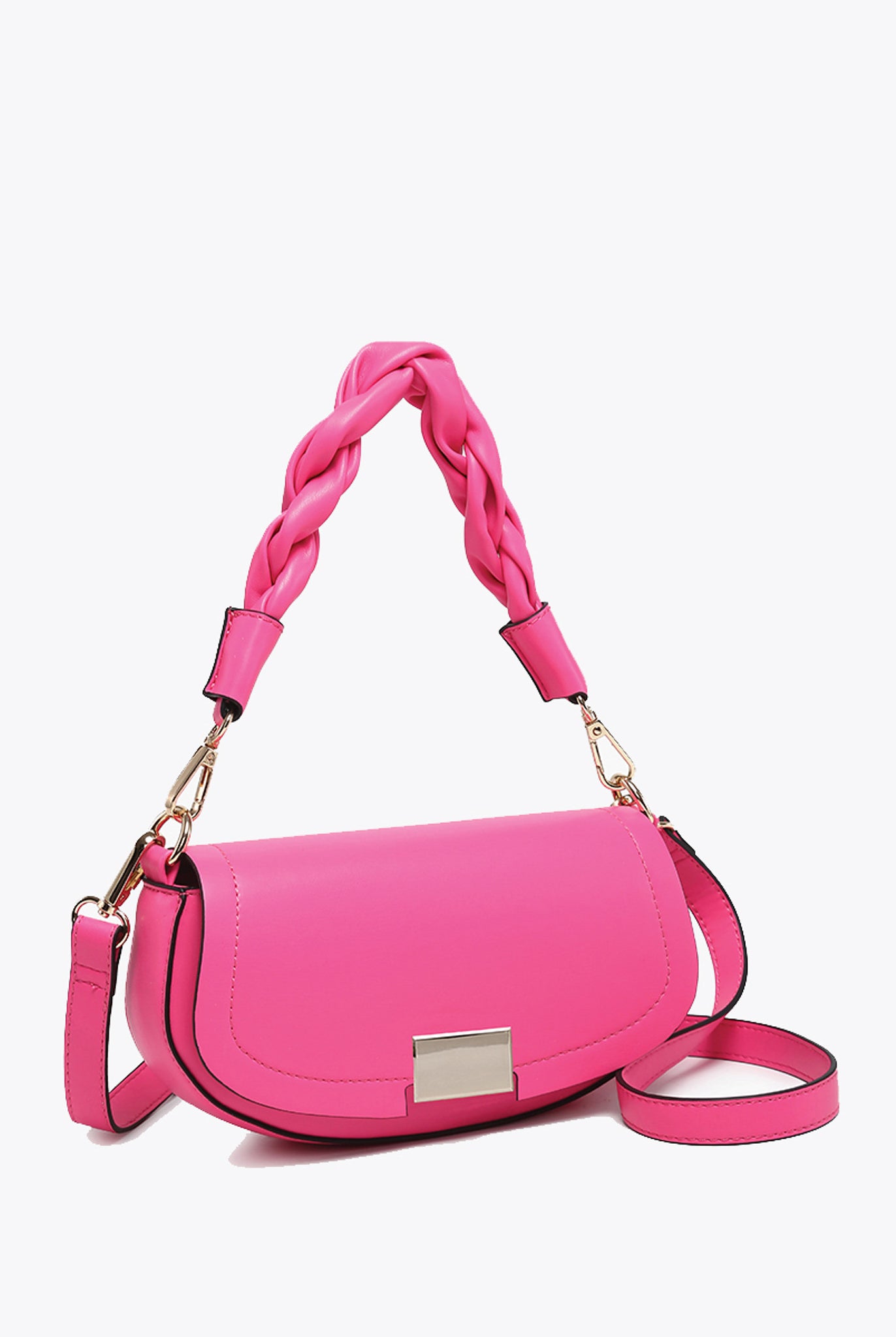 Jen & Co. Nylah Flapover Crossbody Bag with Braided Handle – Hot Pink-Handbags, Wallets & Cases-Jen & Co.-Deja Nu Boutique, Women's Fashion Boutique in Lampasas, Texas