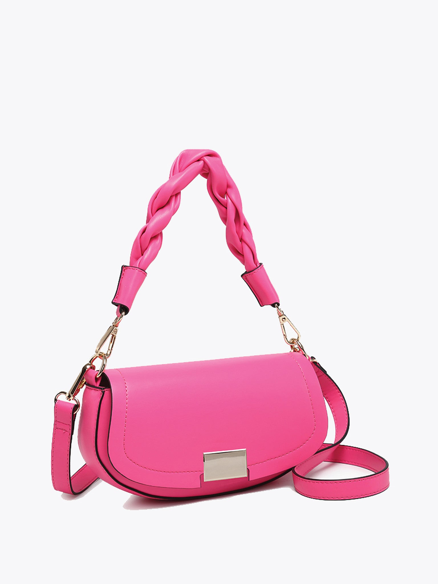Jen & Co. Nylah Flapover Crossbody Bag with Braided Handle – Hot Pink-Handbags, Wallets & Cases-Jen & Co.-Deja Nu Boutique, Women's Fashion Boutique in Lampasas, Texas