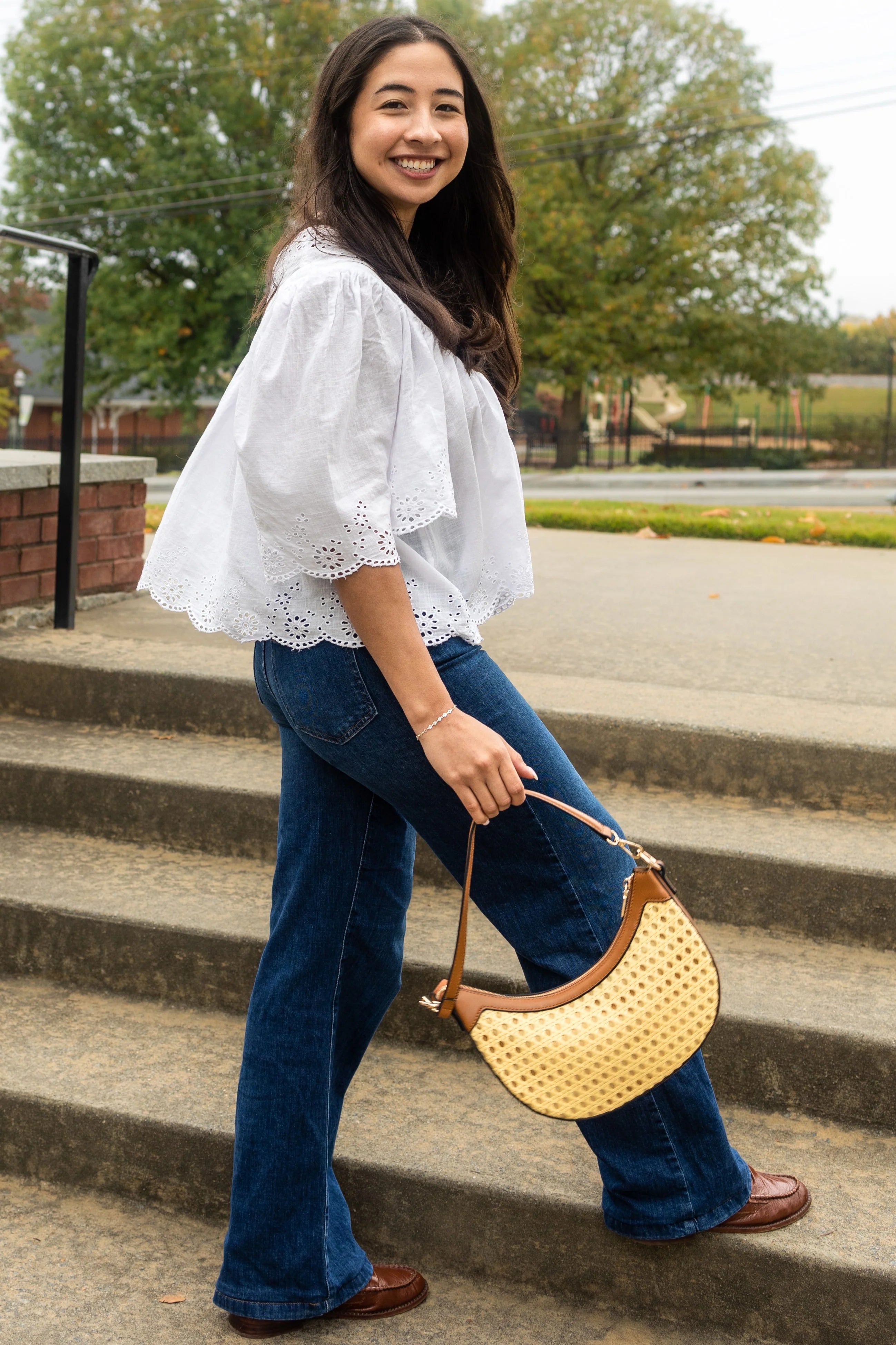 Jen & Co. Daisy Half-Moon Rattan Crossbody with Vegan Leather – Natural/Brown-Handbags, Wallets & Cases-Jen & Co.-Deja Nu Boutique, Women's Fashion Boutique in Lampasas, Texas