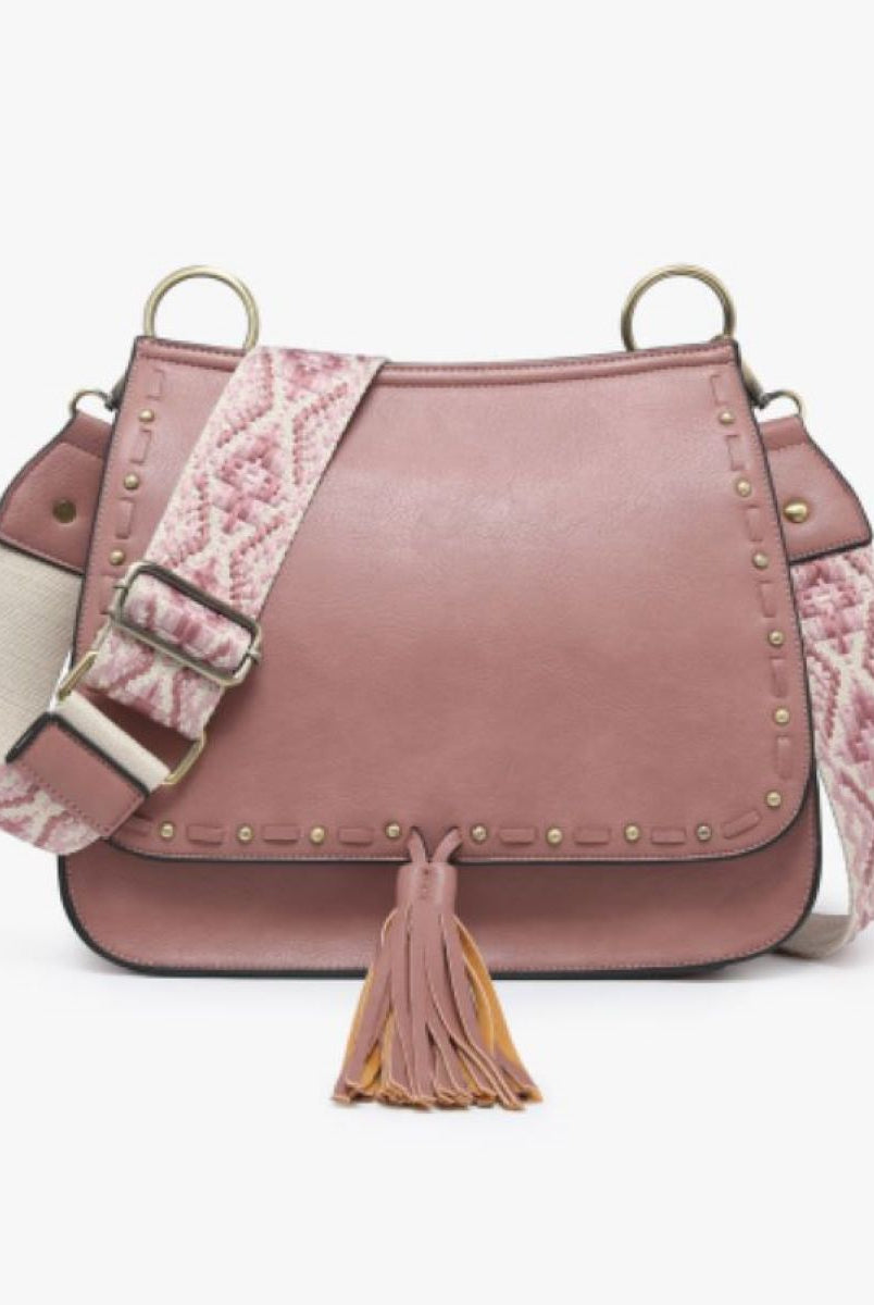 Jen & Co Bailey Crossbody With Print Contrast Strap In Dark Mauve-Handbags, Wallets & Cases-Jen & Co.-Deja Nu Boutique, Women's Fashion Boutique in Lampasas, Texas