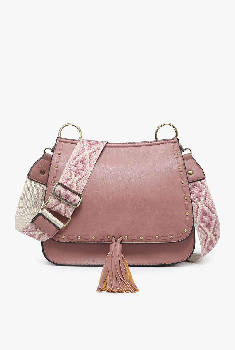 Jen & Co Bailey Crossbody With Print Contrast Strap In Dark Mauve-Handbags, Wallets & Cases-Jen & Co.-Deja Nu Boutique, Women's Fashion Boutique in Lampasas, Texas