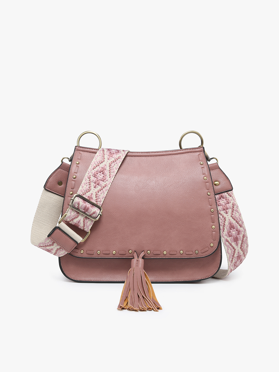 Jen & Co Bailey Crossbody With Print Contrast Strap In Dark Mauve-Handbags, Wallets & Cases-Jen & Co.-Deja Nu Boutique, Women's Fashion Boutique in Lampasas, Texas