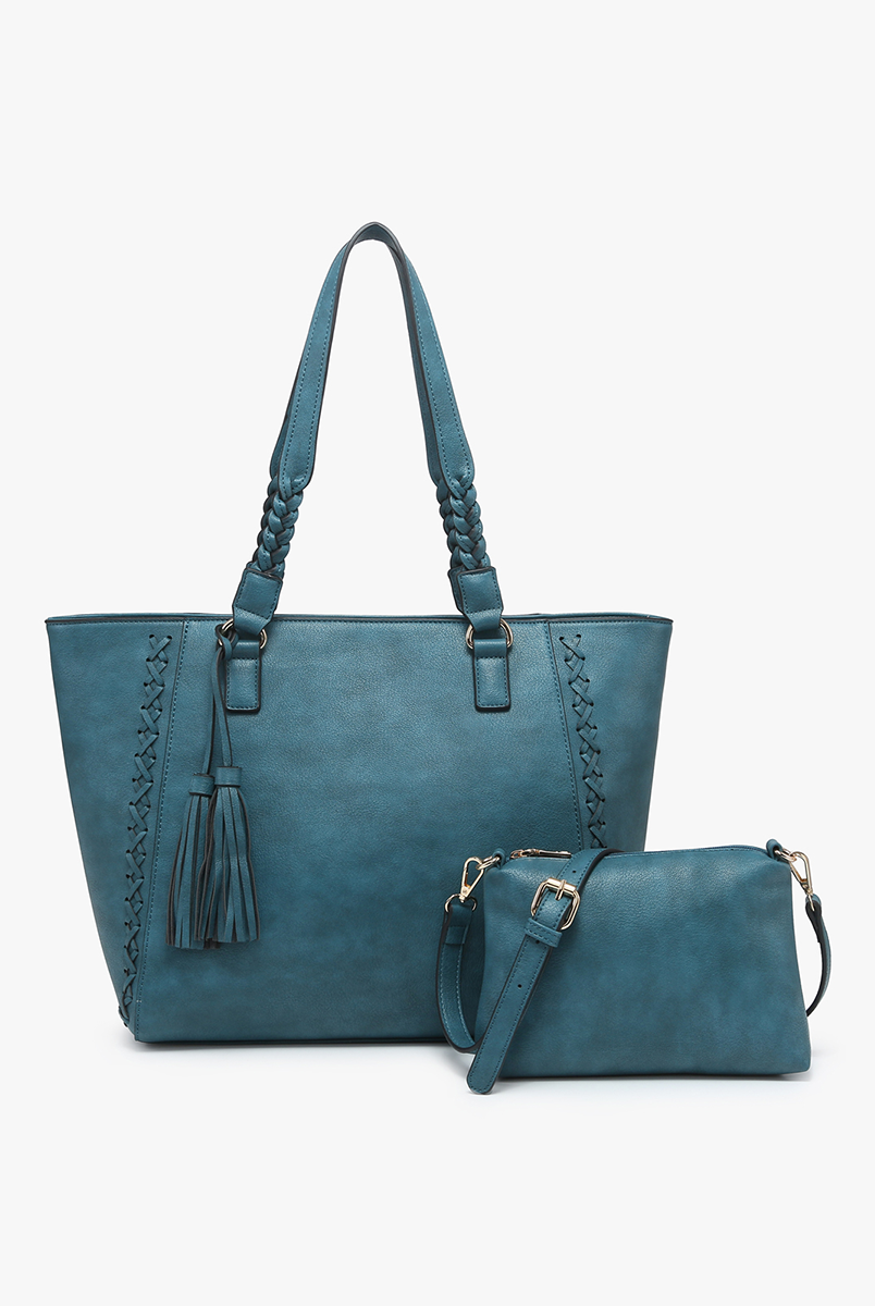 Jen & Co Lisa Whipstitch Hobo With Braided Accents In Dark Teal And Matching Crossbody-Handbags, Wallets & Cases-Jen & Co.-Deja Nu Boutique, Women's Fashion Boutique in Lampasas, Texas