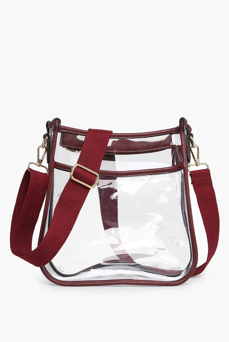 Jen & Co Posie Clear Crossbody With Guitar Strap In Wine-Handbags, Wallets & Cases-Jen & Co.-Deja Nu Boutique, Women's Fashion Boutique in Lampasas, Texas