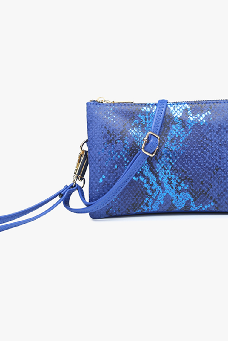 Jen & Co Riley Snake Three Compartment Crossbody Or Wristlet In Metallic Blue-Handbags, Wallets & Cases-Jen & Co.-Deja Nu Boutique, Women's Fashion Boutique in Lampasas, Texas