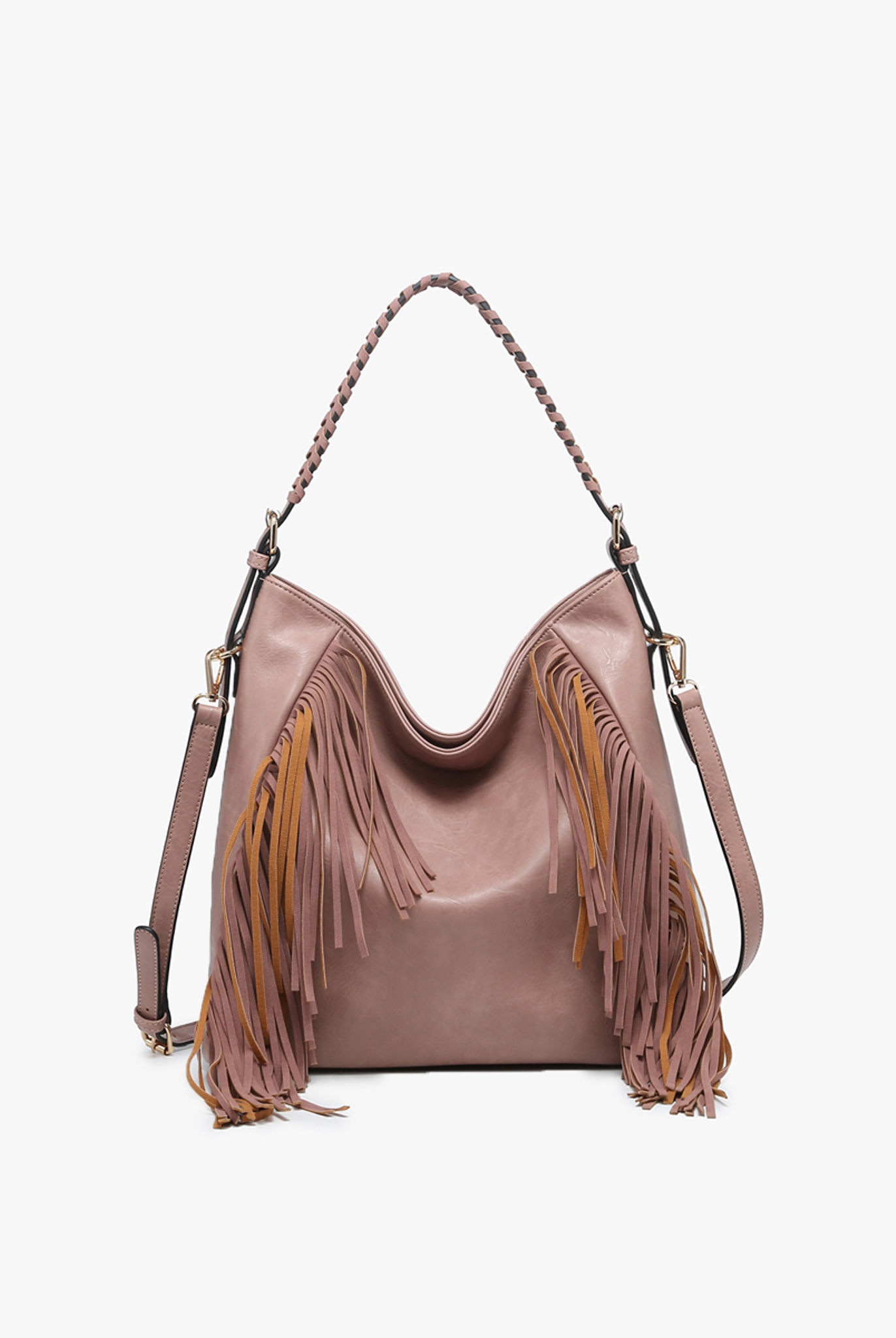 Jen & Co Sav Distressed Hobo With Fringe Detail In Mauve-Handbags, Wallets & Cases-Jen & Co.-Deja Nu Boutique, Women's Fashion Boutique in Lampasas, Texas