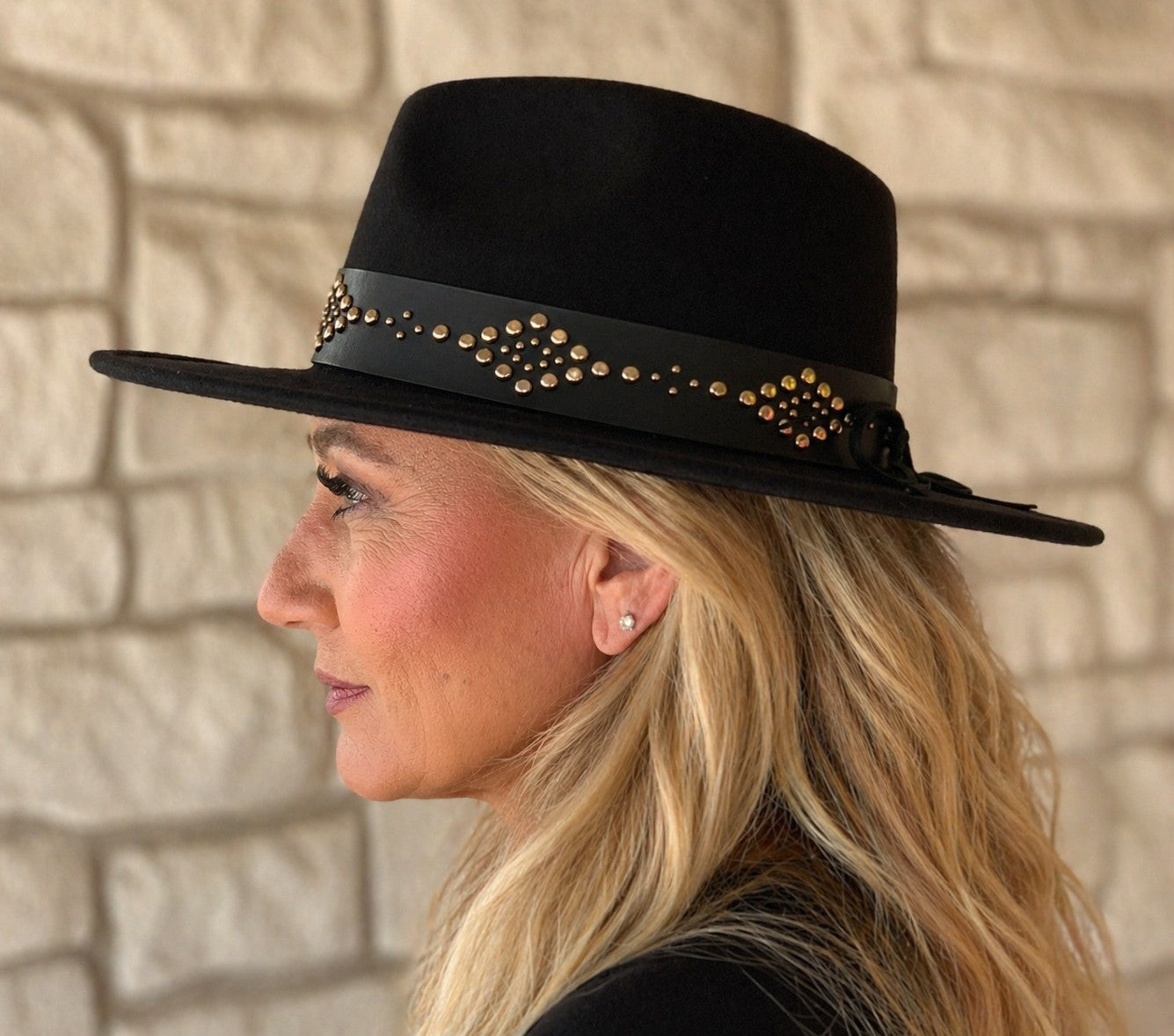 Jen & Co Glinda Grommet Trim Wide Brim Fedora Hat In Black-Hats-Jen & Co.-Deja Nu Boutique, Women's Fashion Boutique in Lampasas, Texas