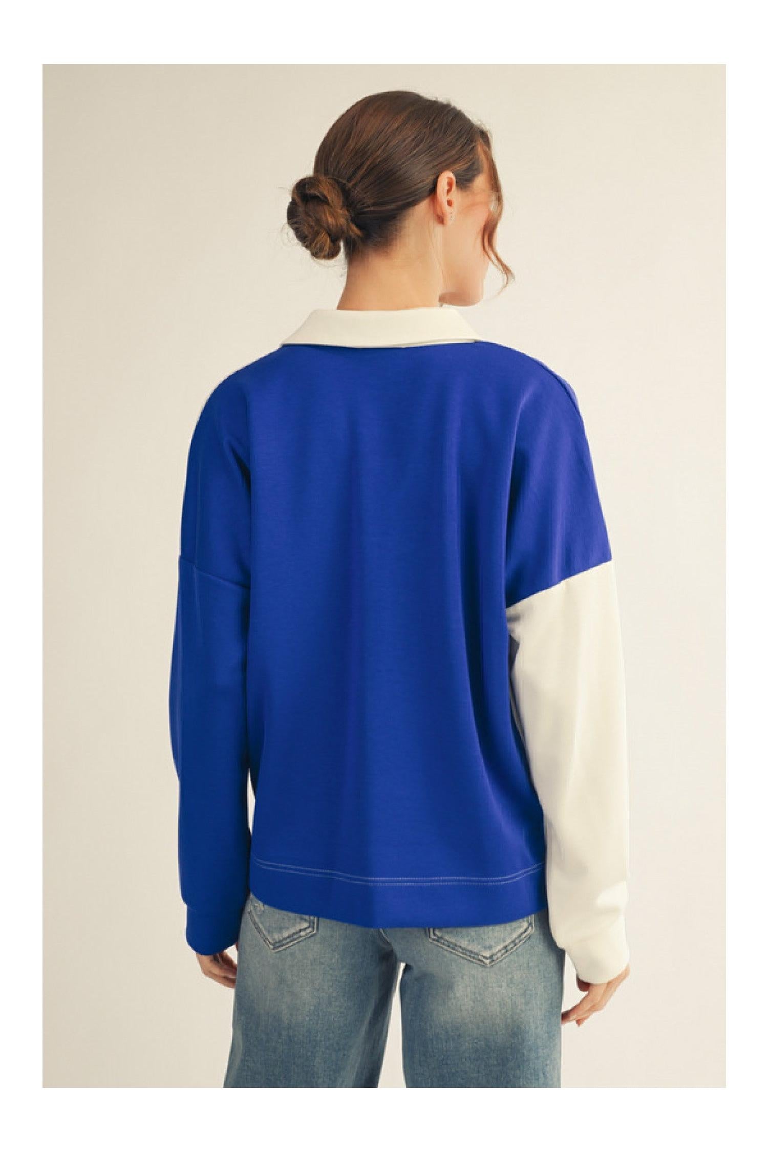 Jodifl Color Block Collared Top in Royal Cream-Tops-Jodifl-Deja Nu Boutique, Women's Fashion Boutique in Lampasas, Texas