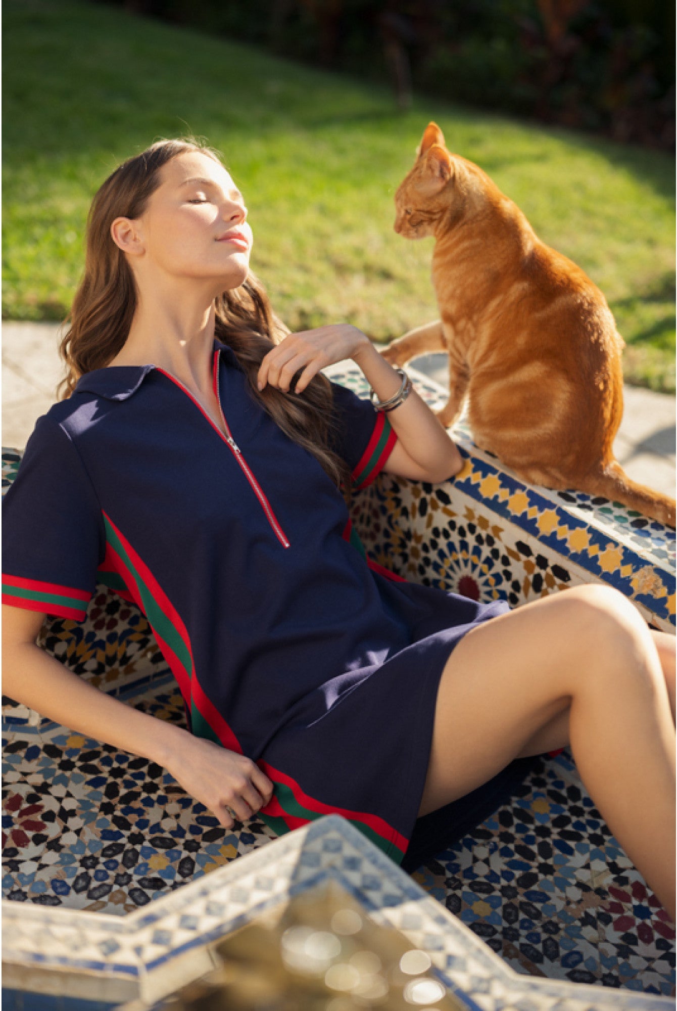 Jodifl Navy Quarter Zip Stripe Trim Mini Dress-Dresses-Jodifl-Deja Nu Boutique, Women's Fashion Boutique in Lampasas, Texas