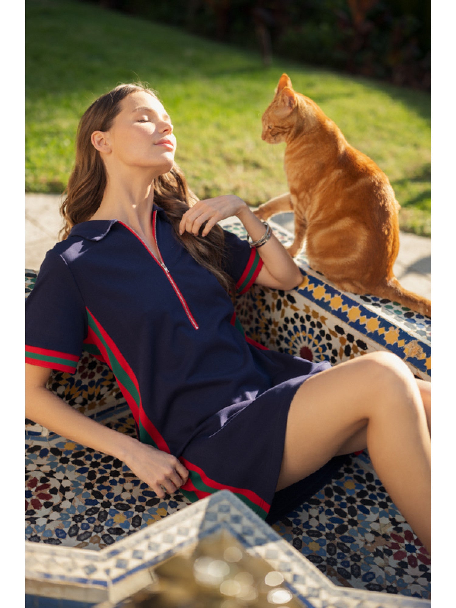 Jodifl Navy Quarter Zip Stripe Trim Mini Dress-Dresses-Jodifl-Deja Nu Boutique, Women's Fashion Boutique in Lampasas, Texas