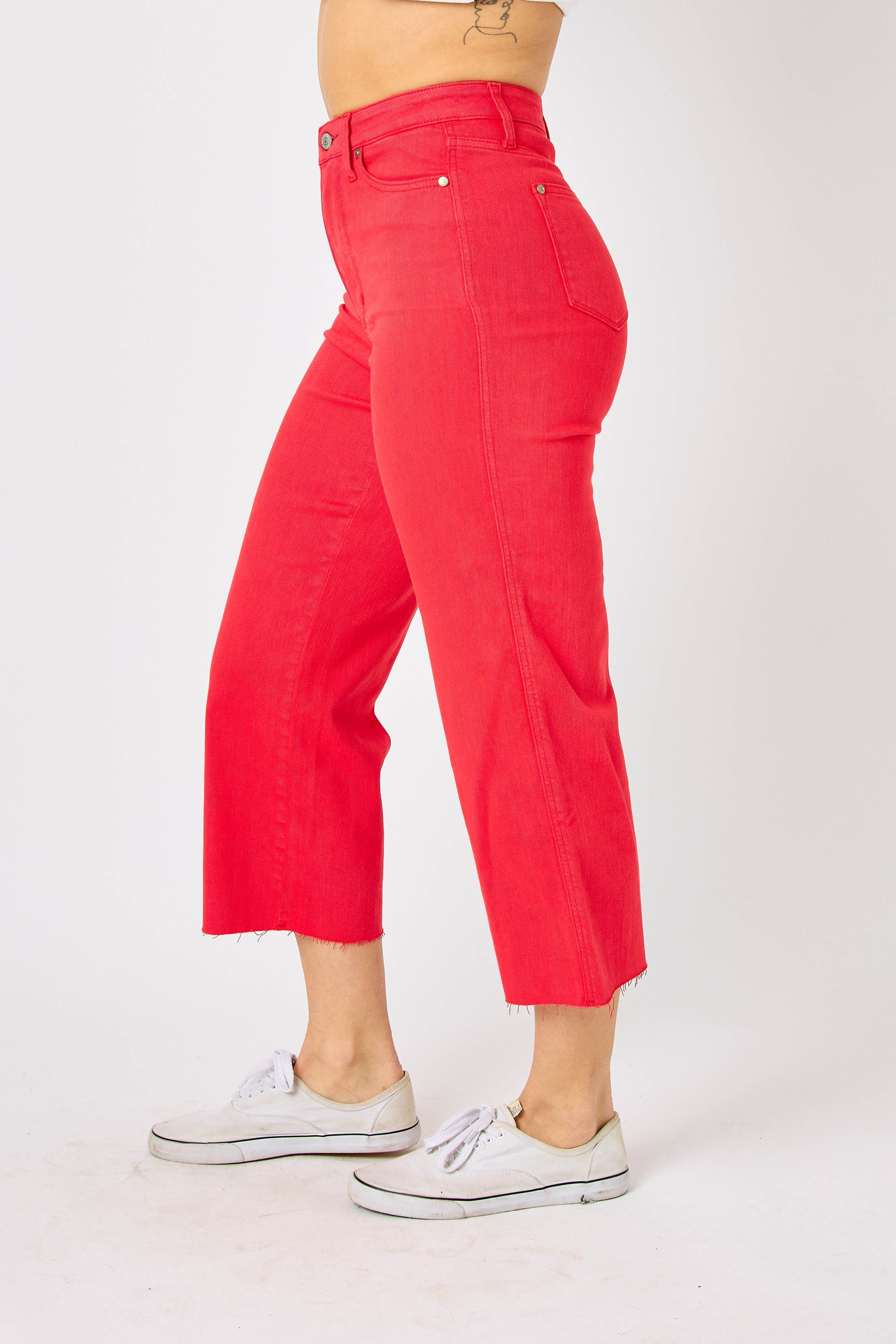Judy Blue High Waist Red Garment Dyed Tummy Control Crop Wide Leg-Jeans-Judy Blue-Deja Nu Boutique, Women's Fashion Boutique in Lampasas, Texas