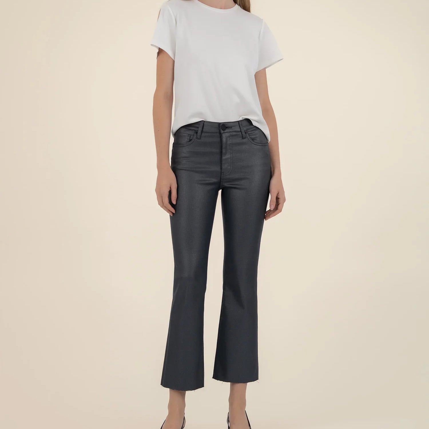 KUT FROM THE KLOTH Kelsey High Rise Ankle Flare with Raw Hem in Silver Bell-Jeans-Kut from the Kloth-Deja Nu Boutique, Women's Fashion Boutique in Lampasas, Texas