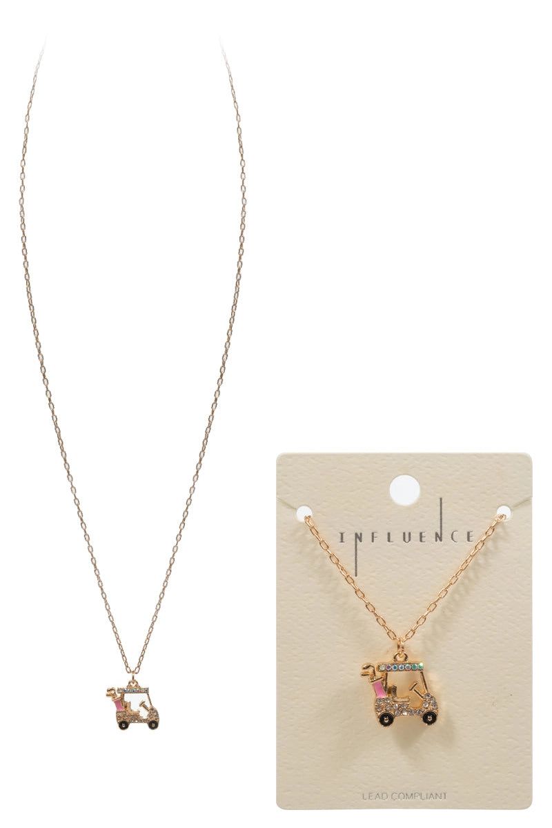 Kenze Panne Enamel Golf Cart Necklace With Rhinestones-Necklaces-Kenze Panne-Deja Nu Boutique, Women's Fashion Boutique in Lampasas, Texas