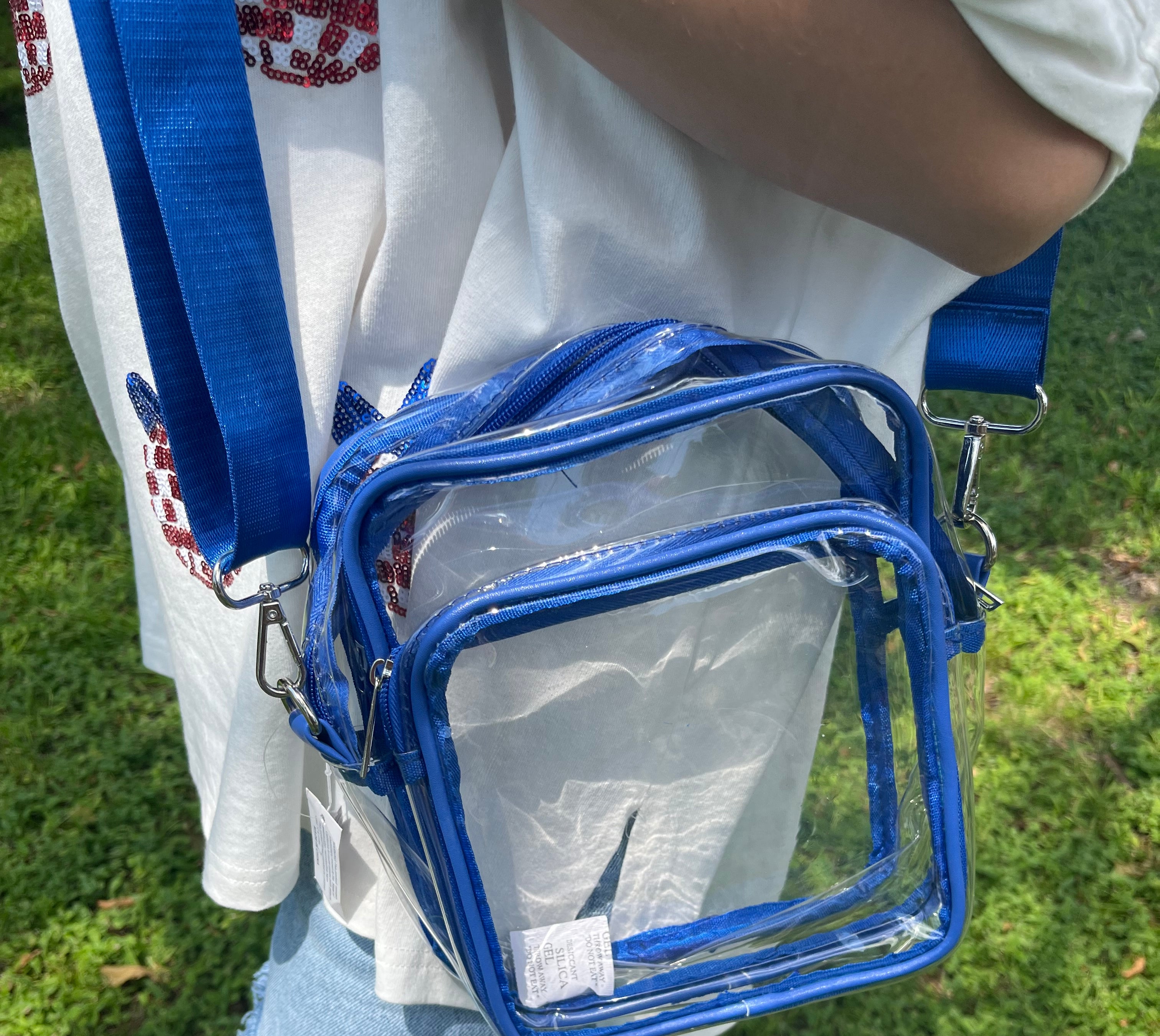 Kenze Panne Royal Blue Clear Crossbody Purse-Handbags, Wallets & Cases-Kenze Panne-Deja Nu Boutique, Women's Fashion Boutique in Lampasas, Texas