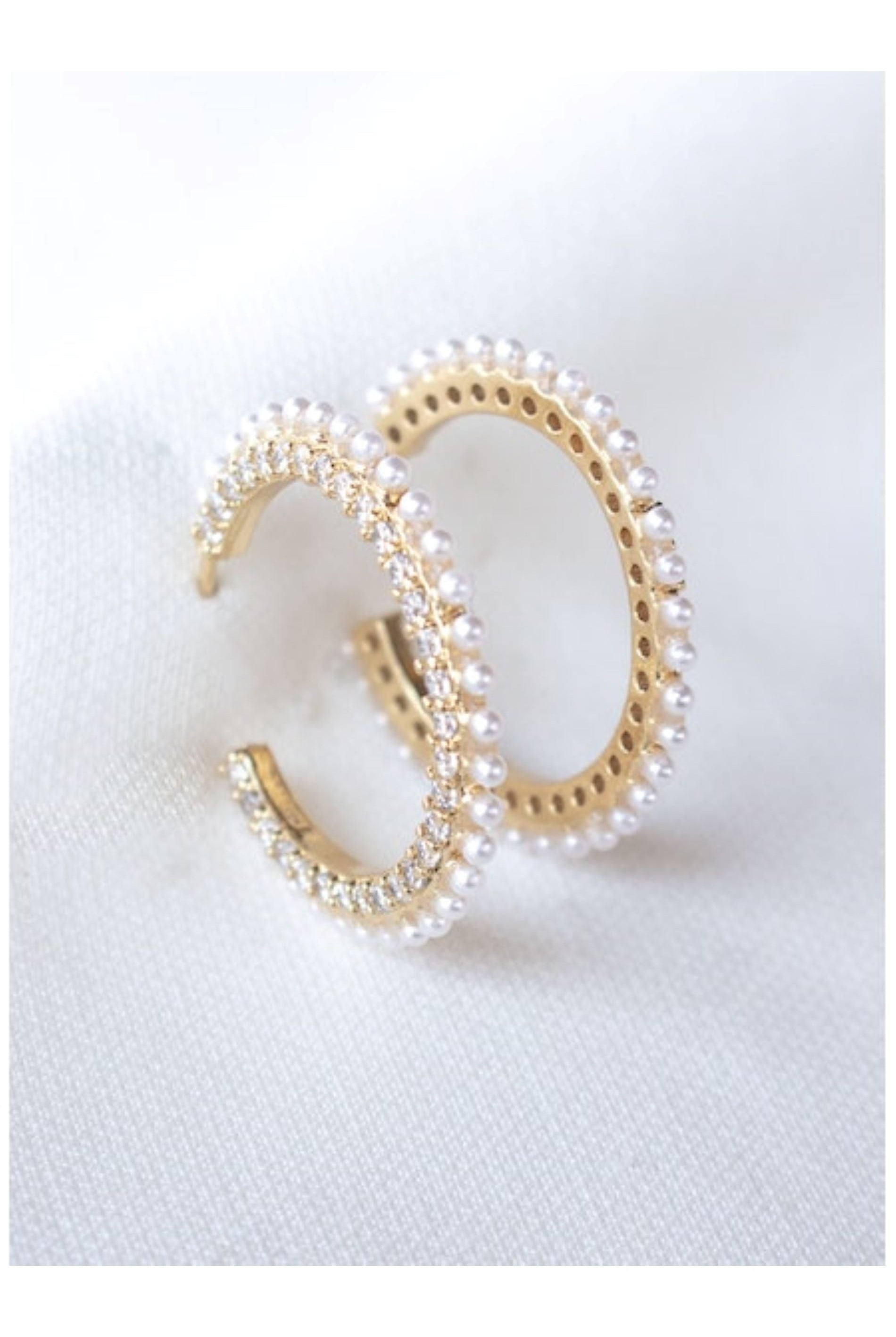 Kinsey Designs White Pearl And CZ Hoop Earring-Earrings-Kinsey Designs-Deja Nu Boutique, Women's Fashion Boutique in Lampasas, Texas