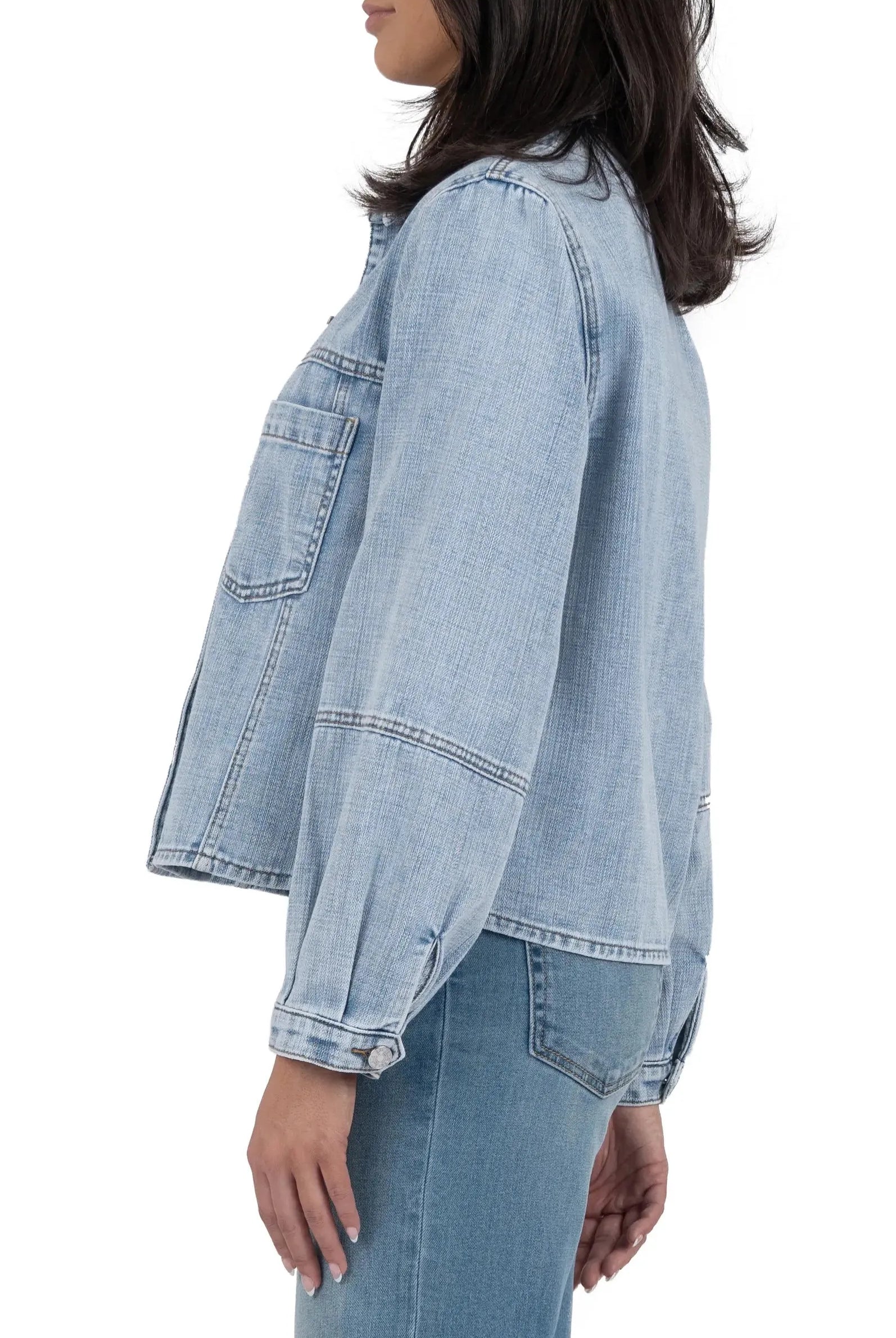 Kut From The Kloth Bailey Button Front Denim Jacket – Light Wash-Jackets-Kut from the Kloth-Deja Nu Boutique, Women's Fashion Boutique in Lampasas, Texas