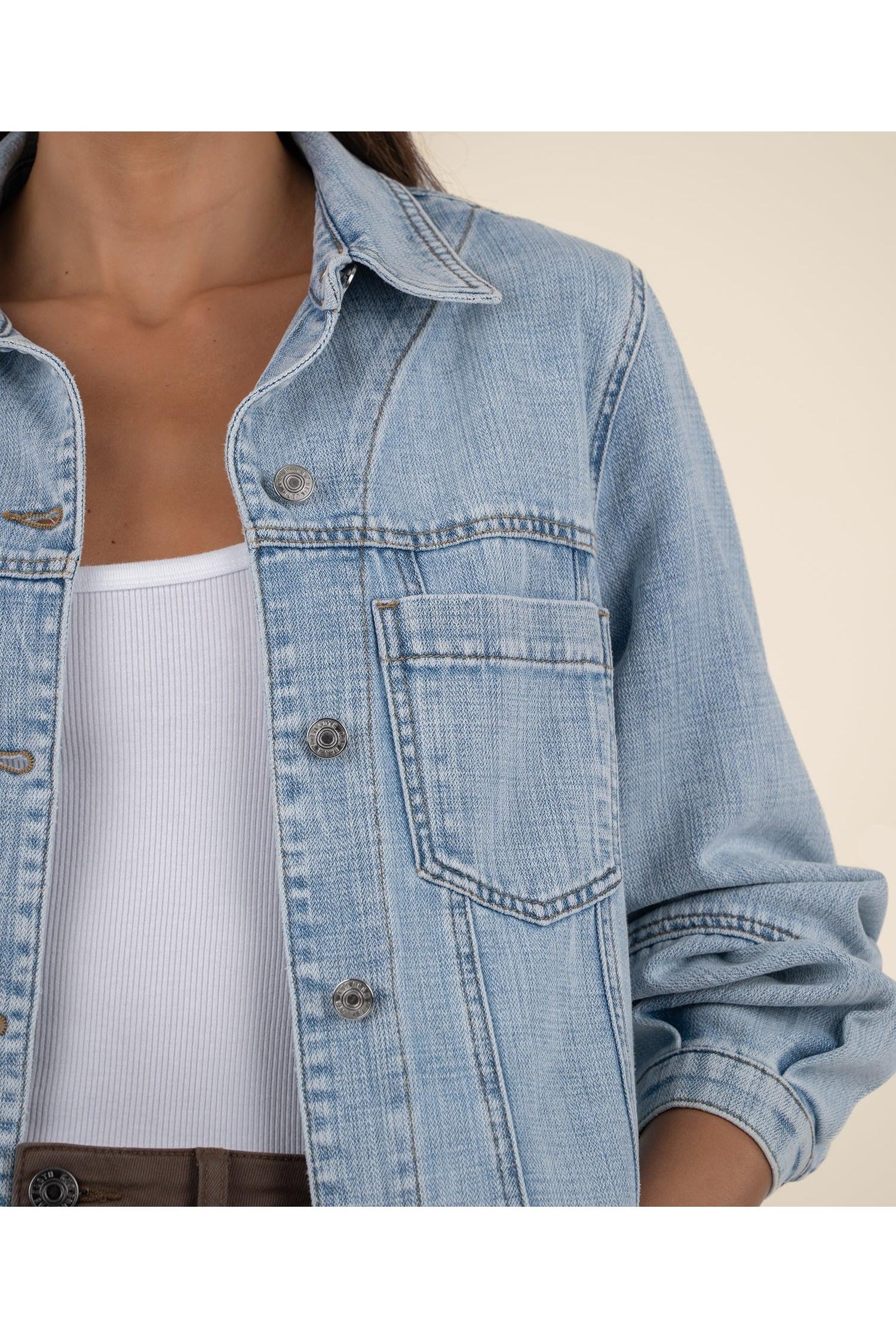 Kut From The Kloth Bailey Button Front Denim Jacket – Light Wash-Jackets-Kut from the Kloth-Deja Nu Boutique, Women's Fashion Boutique in Lampasas, Texas