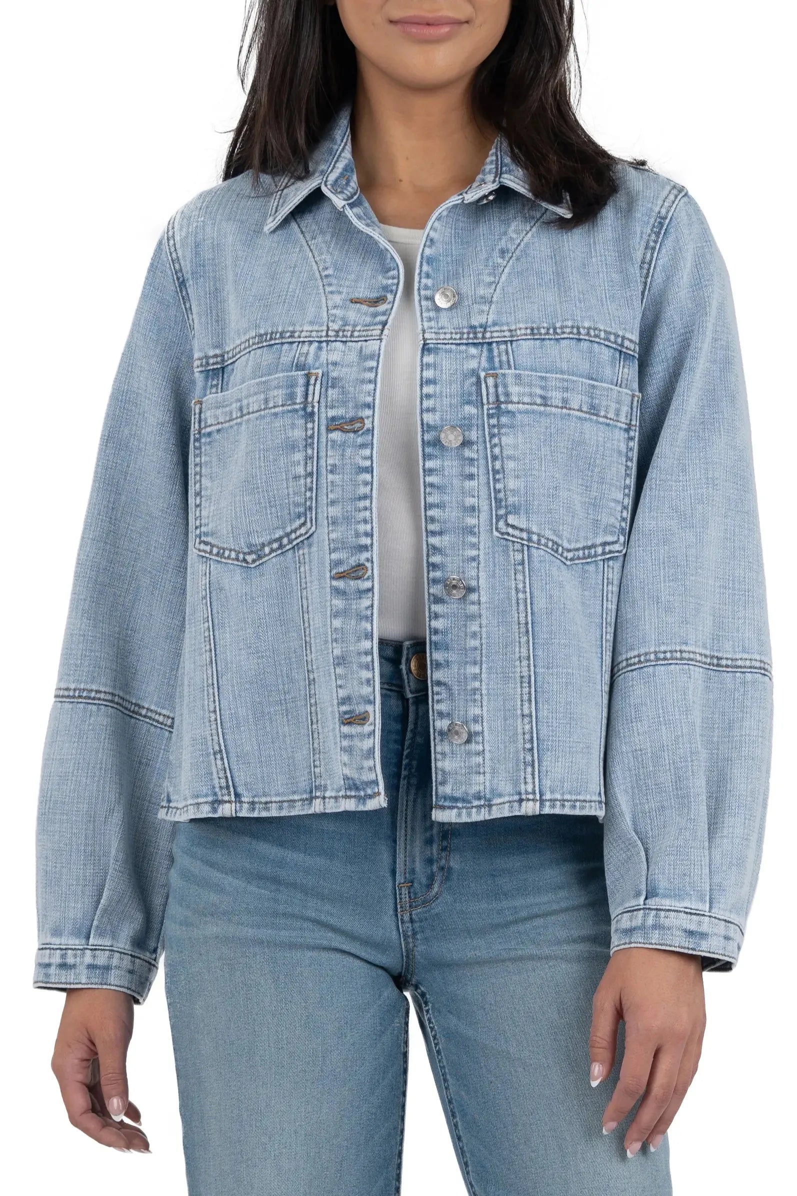 Kut From The Kloth Bailey Button Front Denim Jacket – Light Wash-Jackets-Kut from the Kloth-Deja Nu Boutique, Women's Fashion Boutique in Lampasas, Texas