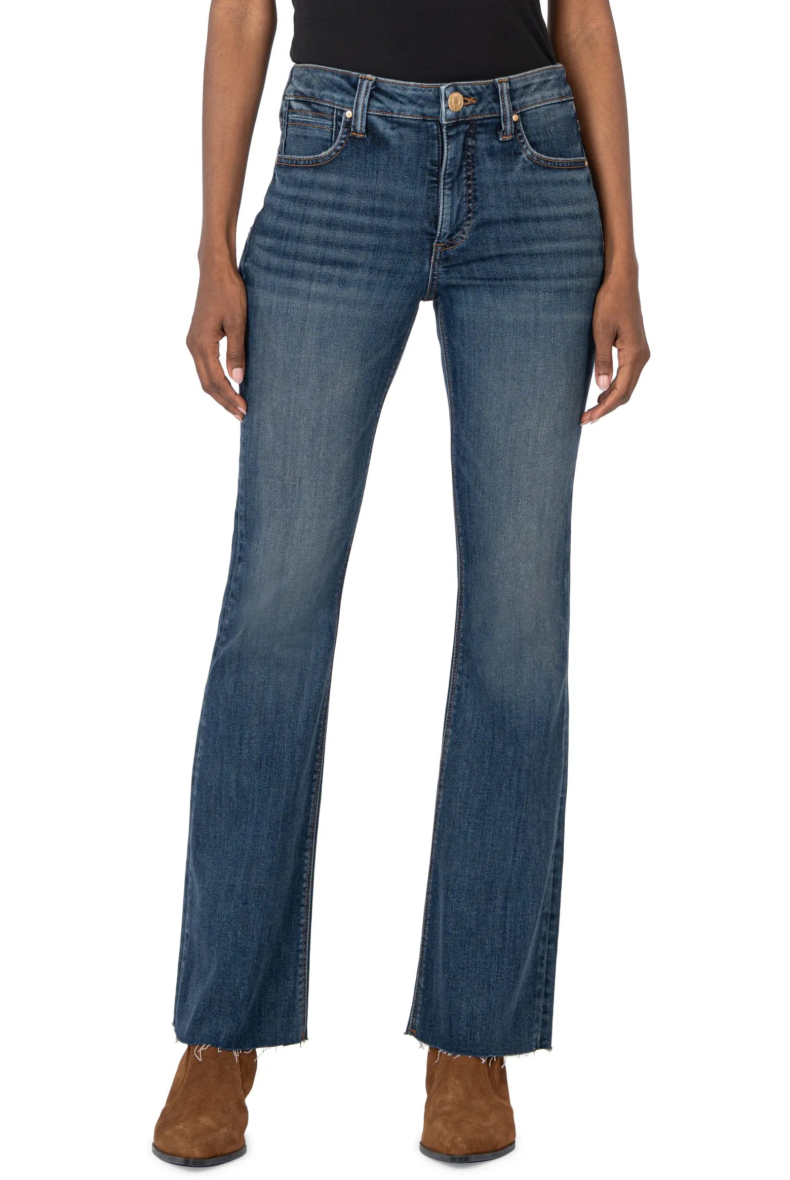 Kut From The Kloth Stella High Rise Fab Ab Flare With Raw Hem In Decent-Jeans-Kut from the Kloth-Deja Nu Boutique, Women's Fashion Boutique in Lampasas, Texas