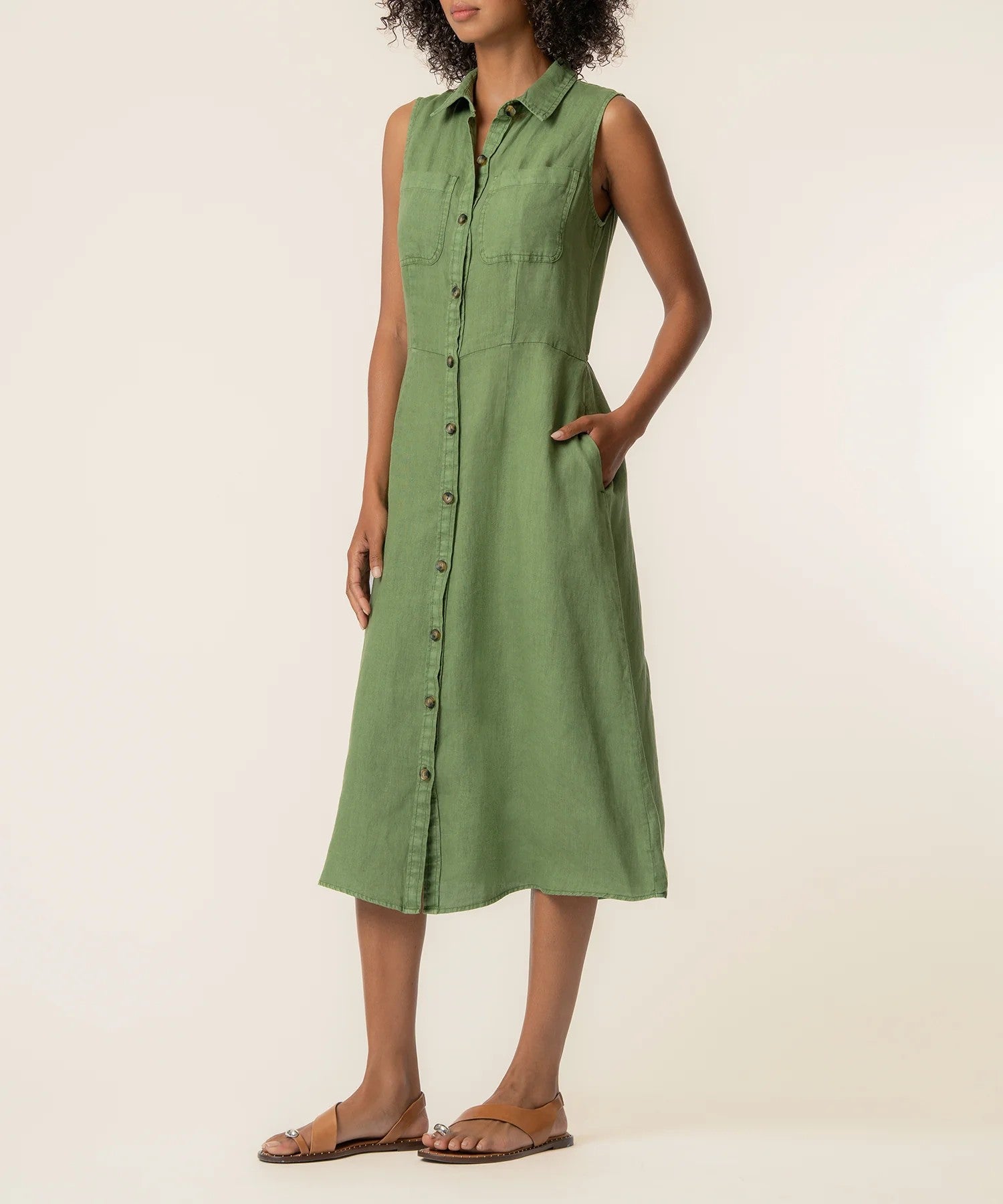 Kut from the Kloth Bowie Linen Button Down Dress – Olive-Dresses-Kut from the Kloth-Deja Nu Boutique, Women's Fashion Boutique in Lampasas, Texas