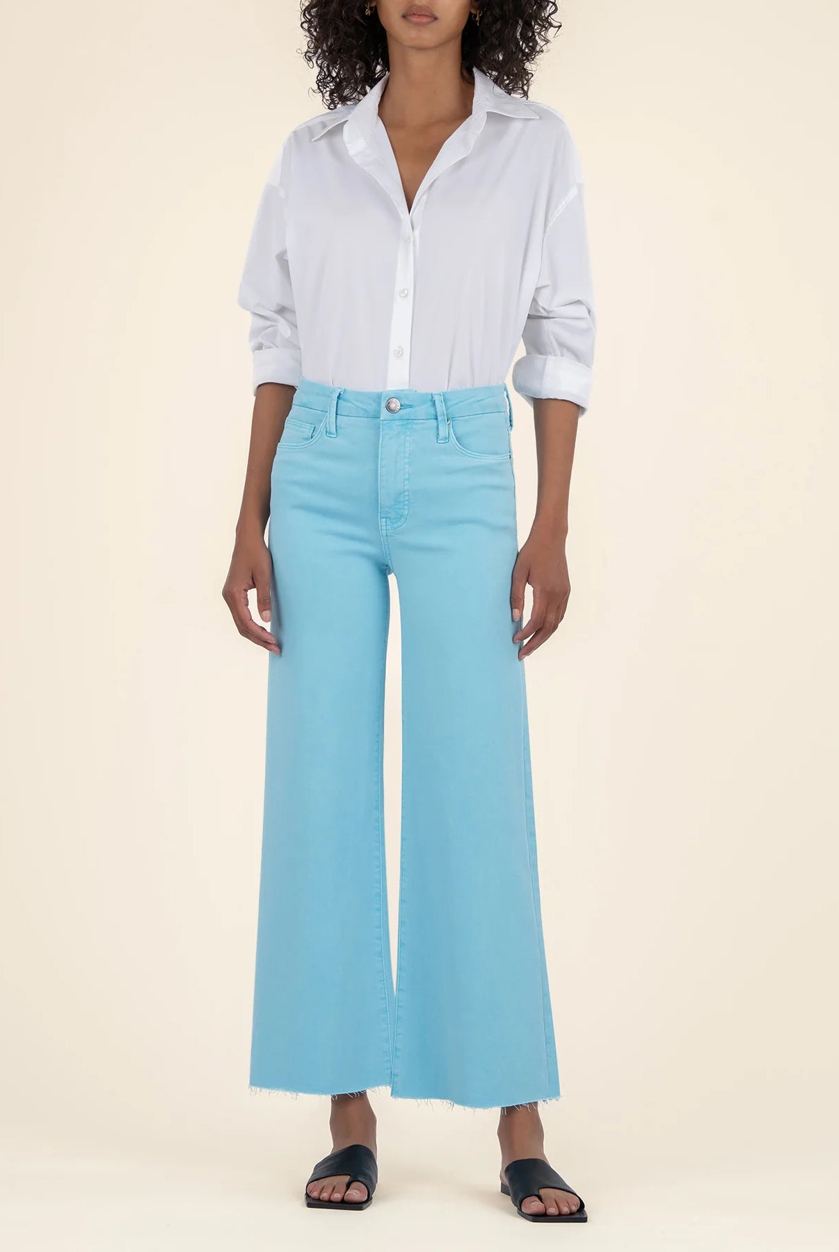 Kut from the Kloth Meg High Rise Fab AB Wide Leg Raw Hem – Capri Blue-Jeans-Kut from the Kloth-Deja Nu Boutique, Women's Fashion Boutique in Lampasas, Texas