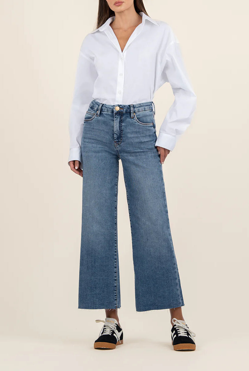 Kut from the Kloth Meg High Rise Fab AB Wide Leg Raw Hem In Gripping-Jeans-Kut from the Kloth-Deja Nu Boutique, Women's Fashion Boutique in Lampasas, Texas