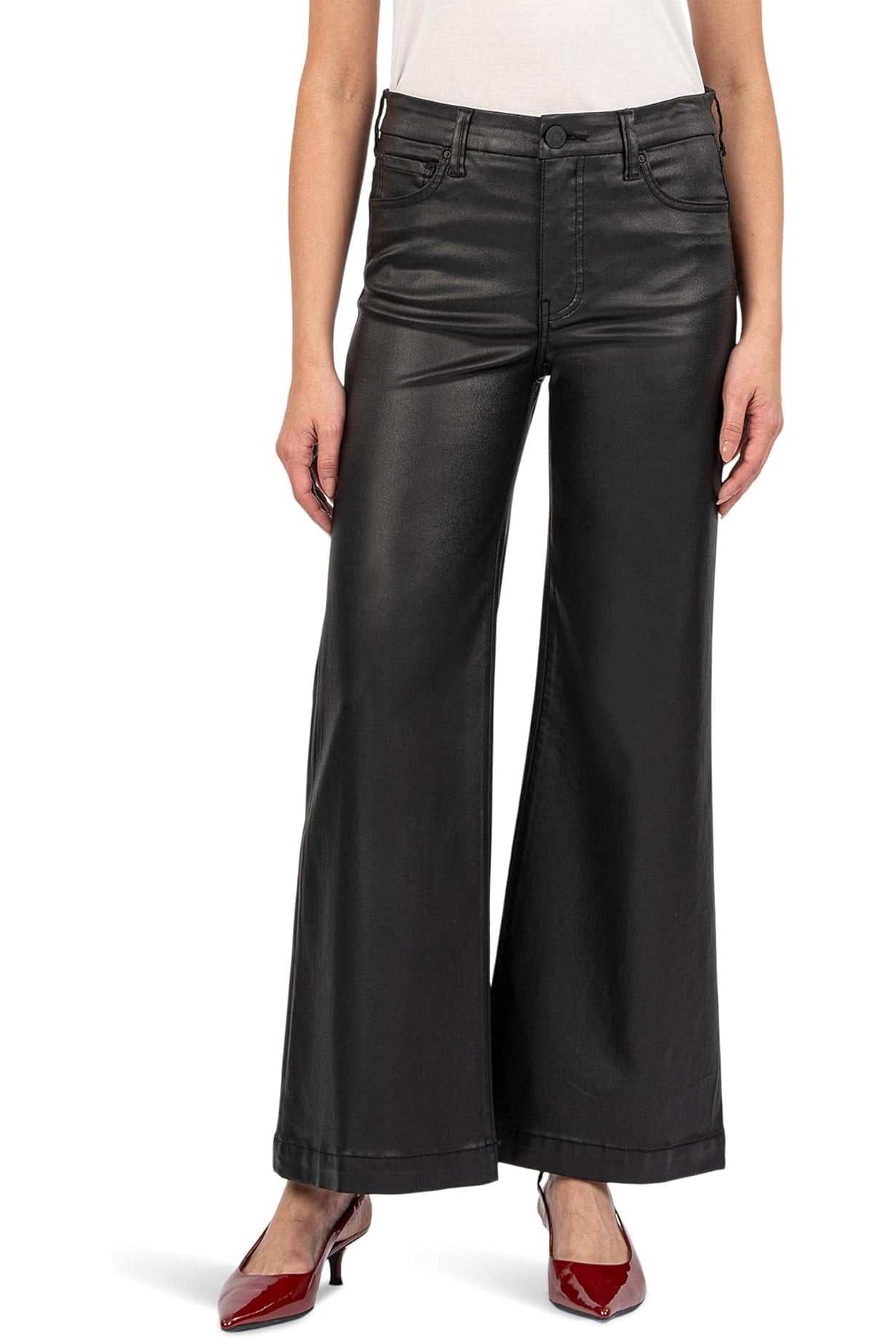 Kut from the Kloth Meg High Rise Fab Ab Wide Leg Jeans In Black Coated-Jeans-Kut from the Kloth-Deja Nu Boutique, Women's Fashion Boutique in Lampasas, Texas