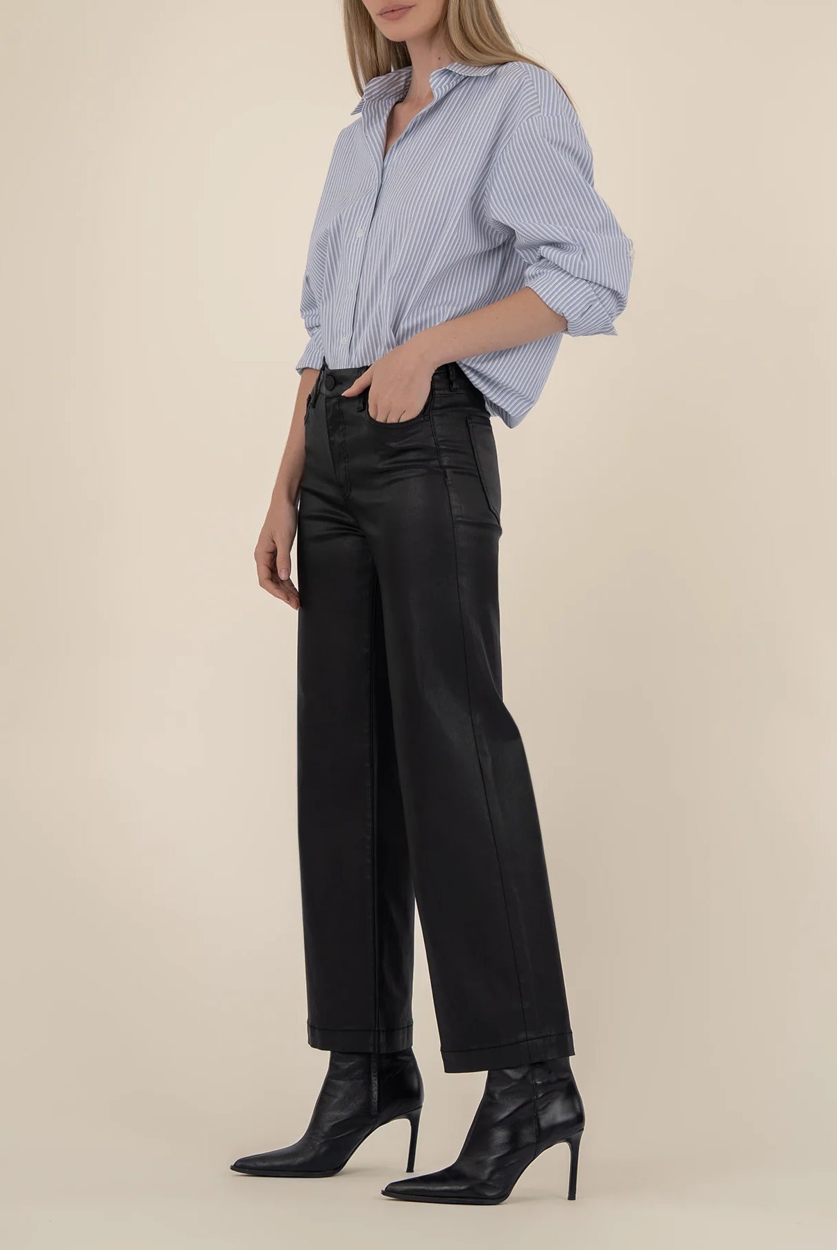 Kut from the Kloth Meg High Rise Fab Ab Wide Leg Jeans In Black Coated-Jeans-Kut from the Kloth-Deja Nu Boutique, Women's Fashion Boutique in Lampasas, Texas