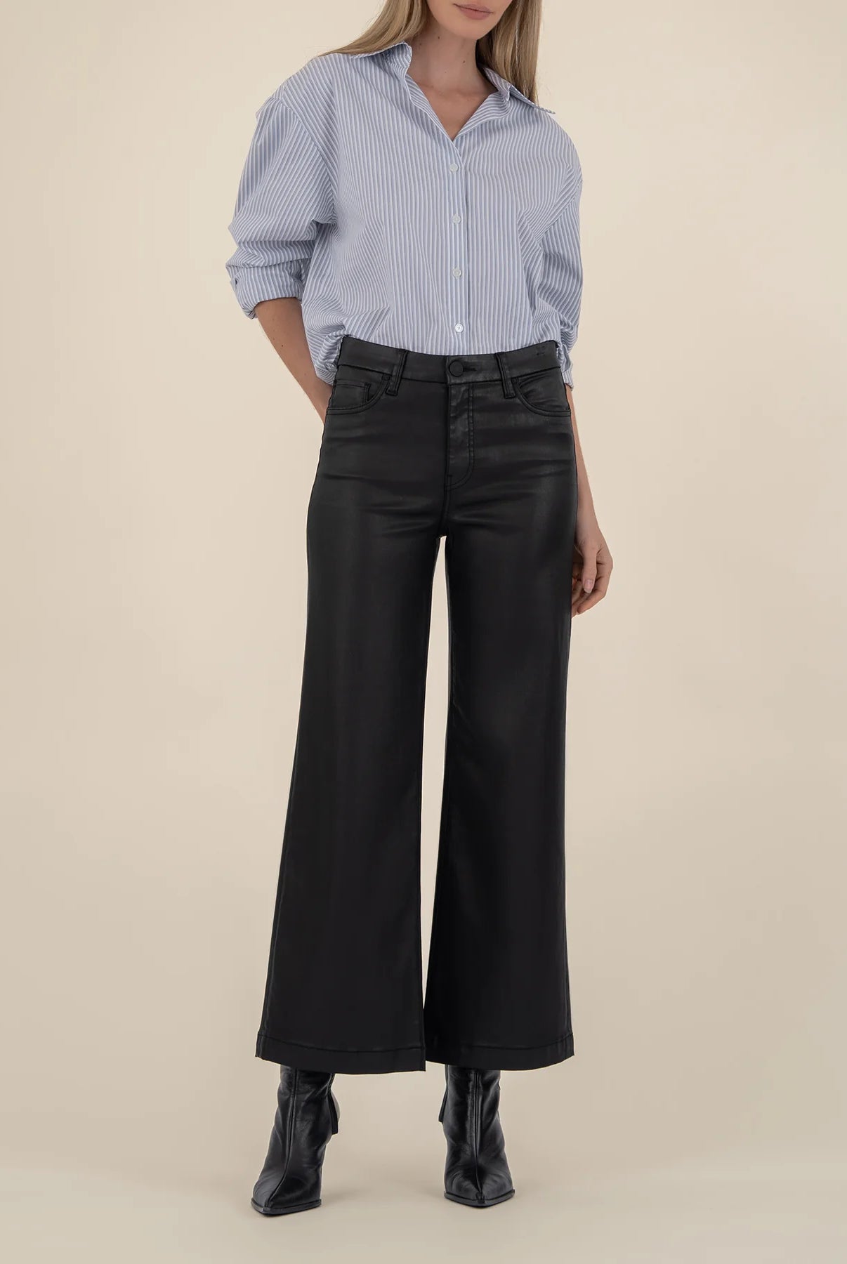Kut from the Kloth Meg High Rise Fab Ab Wide Leg Jeans In Black Coated-Jeans-Kut from the Kloth-Deja Nu Boutique, Women's Fashion Boutique in Lampasas, Texas