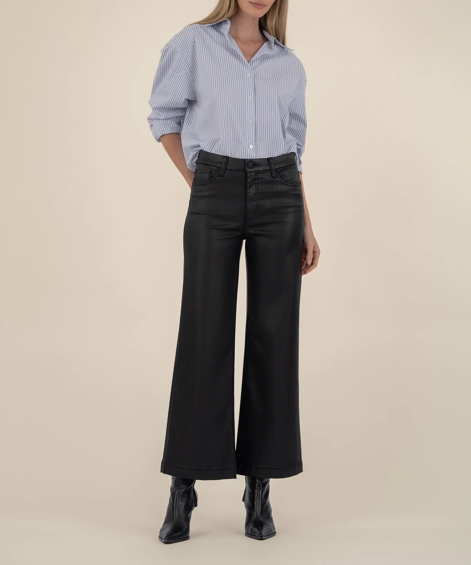 Kut from the Kloth Meg High Rise Fab Ab Wide Leg Jeans In Black Coated-Jeans-Kut from the Kloth-Deja Nu Boutique, Women's Fashion Boutique in Lampasas, Texas