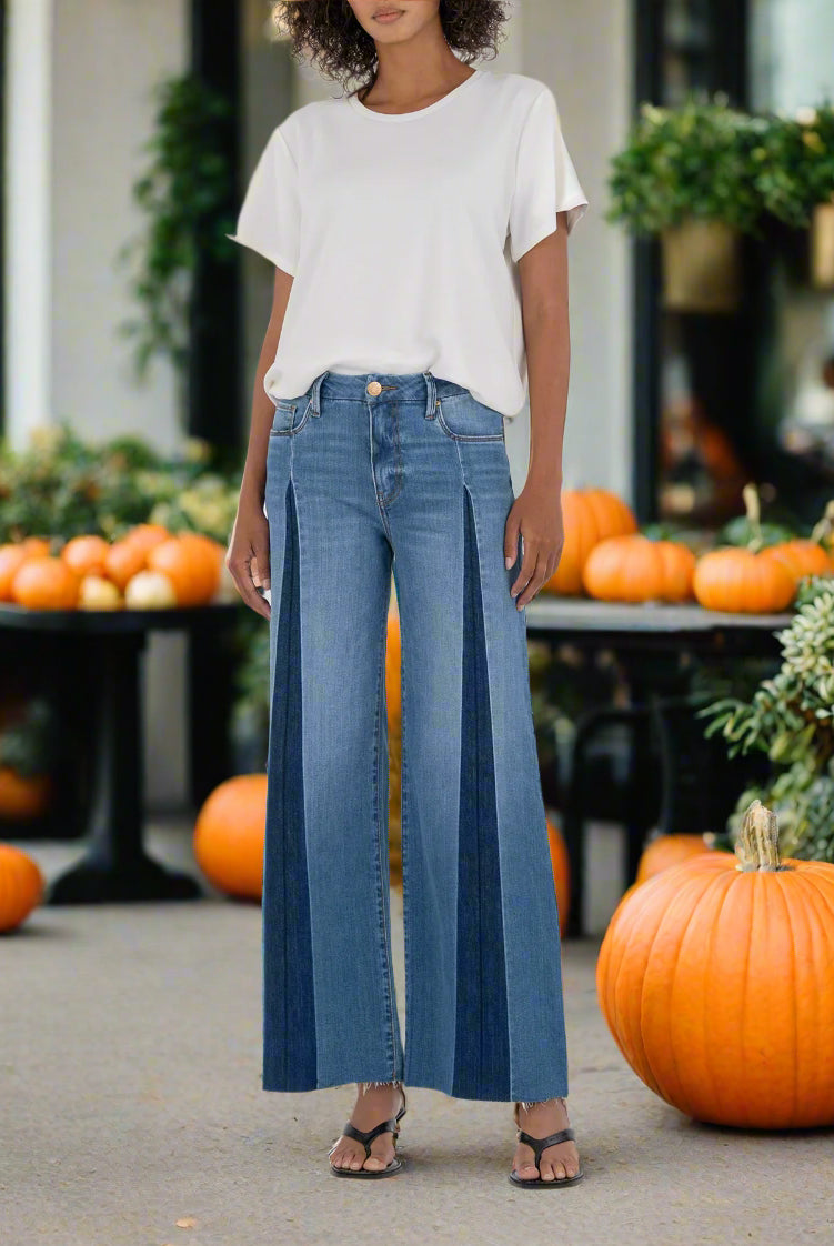 Kut from the Kloth Meg High Rise Pleated Wide Leg Jeans with Shadow Panels-Jeans-Kut from the Kloth-Deja Nu Boutique, Women's Fashion Boutique in Lampasas, Texas